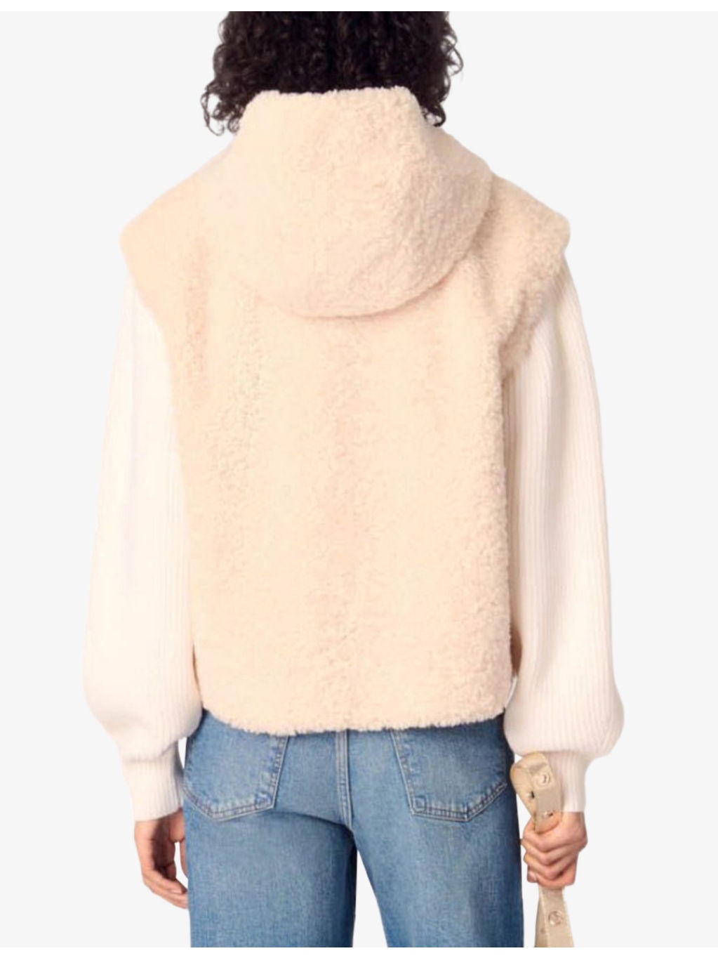 Dual-Material Hooded Faux Fur Jacket - 4