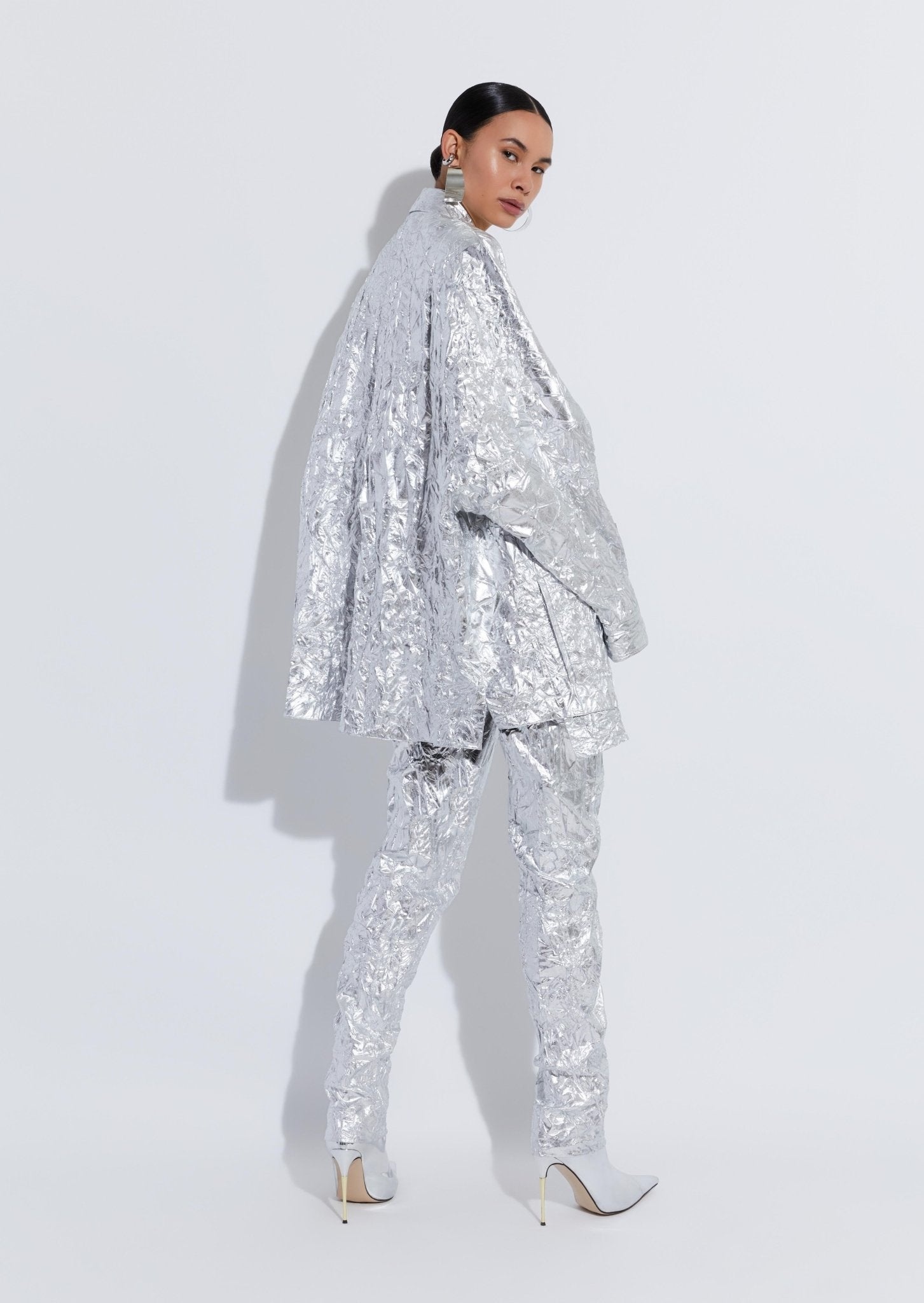 Crinkle Metallic Oversized Shirt - 4