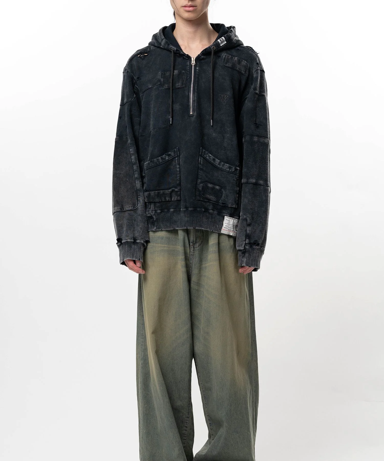 Bleached Repair Half Zip Hoodie - 1