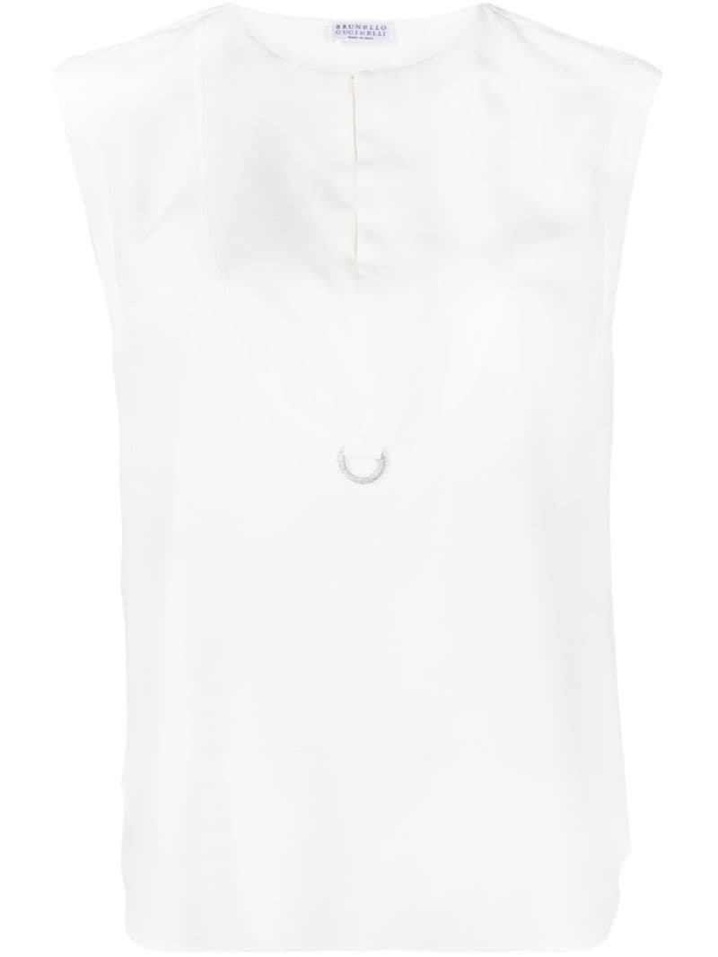 Monili-detail sleeveless silk blouse - 1