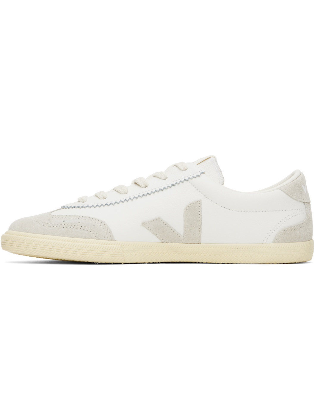 White & Gray Volley Leather Sneakers - 3