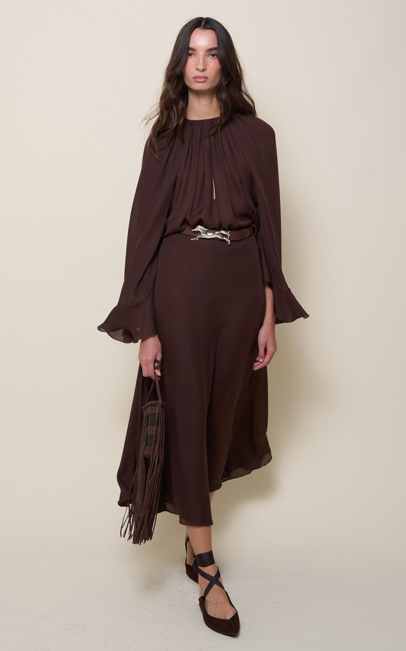 Johanna Ortiz La Bohemia Gathered Silk Blouson Top brown outlook
