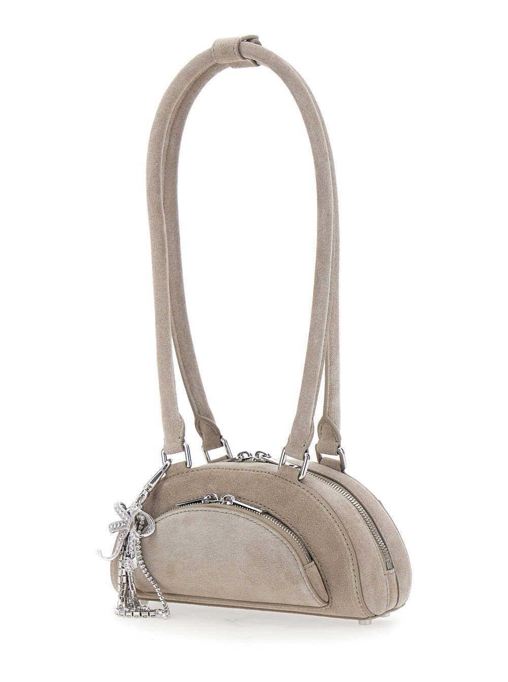 Self-Portrait Women Grey Suede Mini Shoulder Bag With Charm - 2