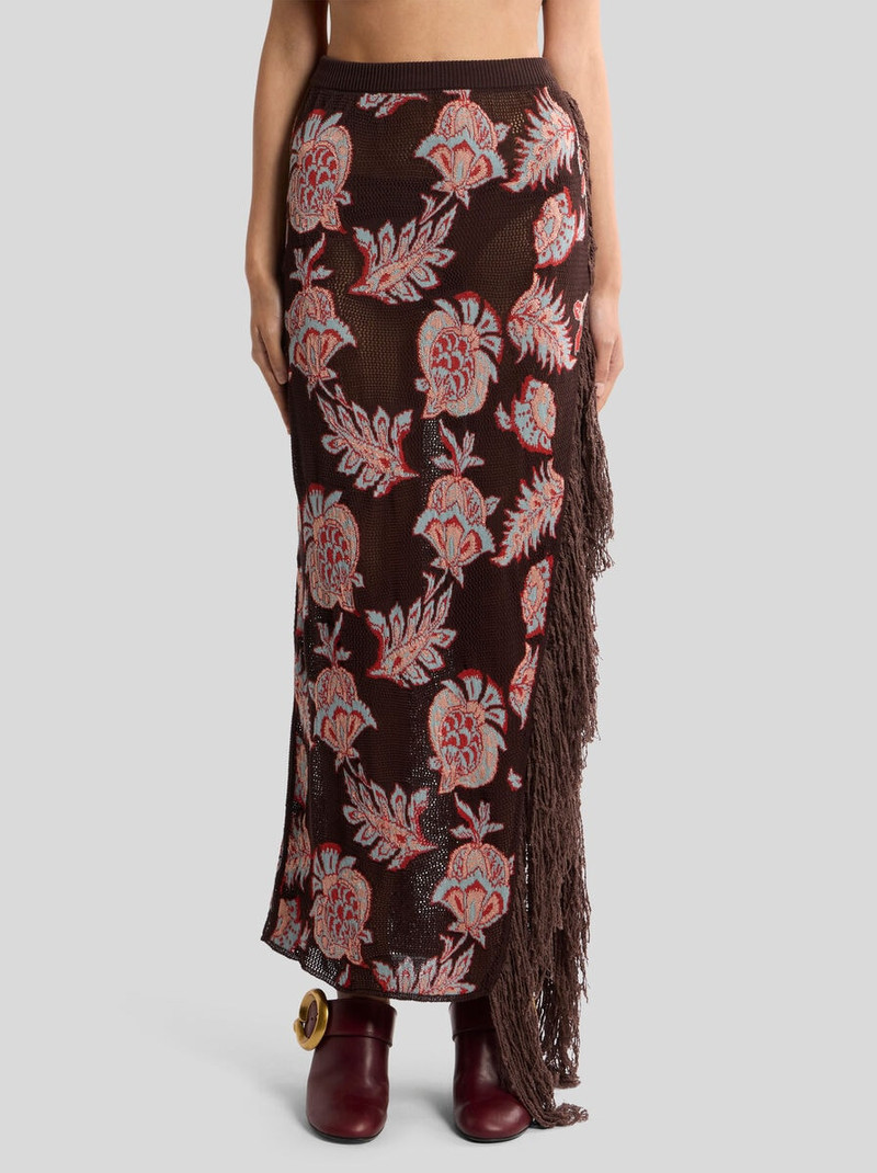 MAXI SKIRT IN COTTON-BLEND JACQUARD WITH FRINGING AND FLORAL MOTIF 2