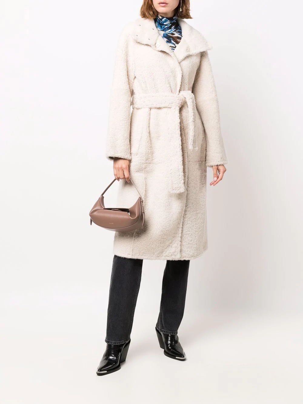 belted shearling coat - 2