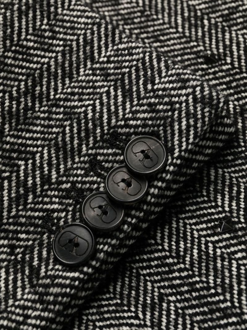 herringbone single-breasted coat - 7