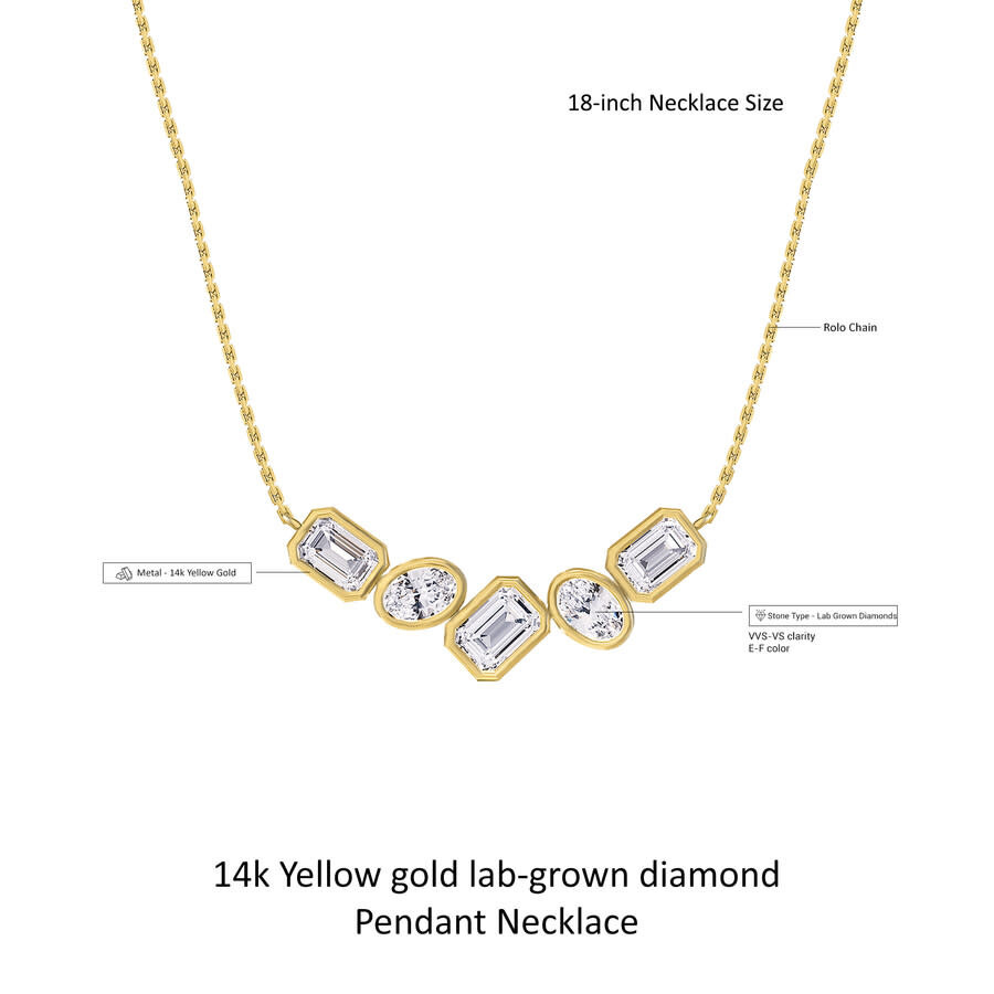 Diamond2Deal - Diamond2Deal 14k Yellow Gold 3.2 Ct Oval & Radiant Cut Lab Grown Diamond Pendant Necklace 18" Chain  - 2