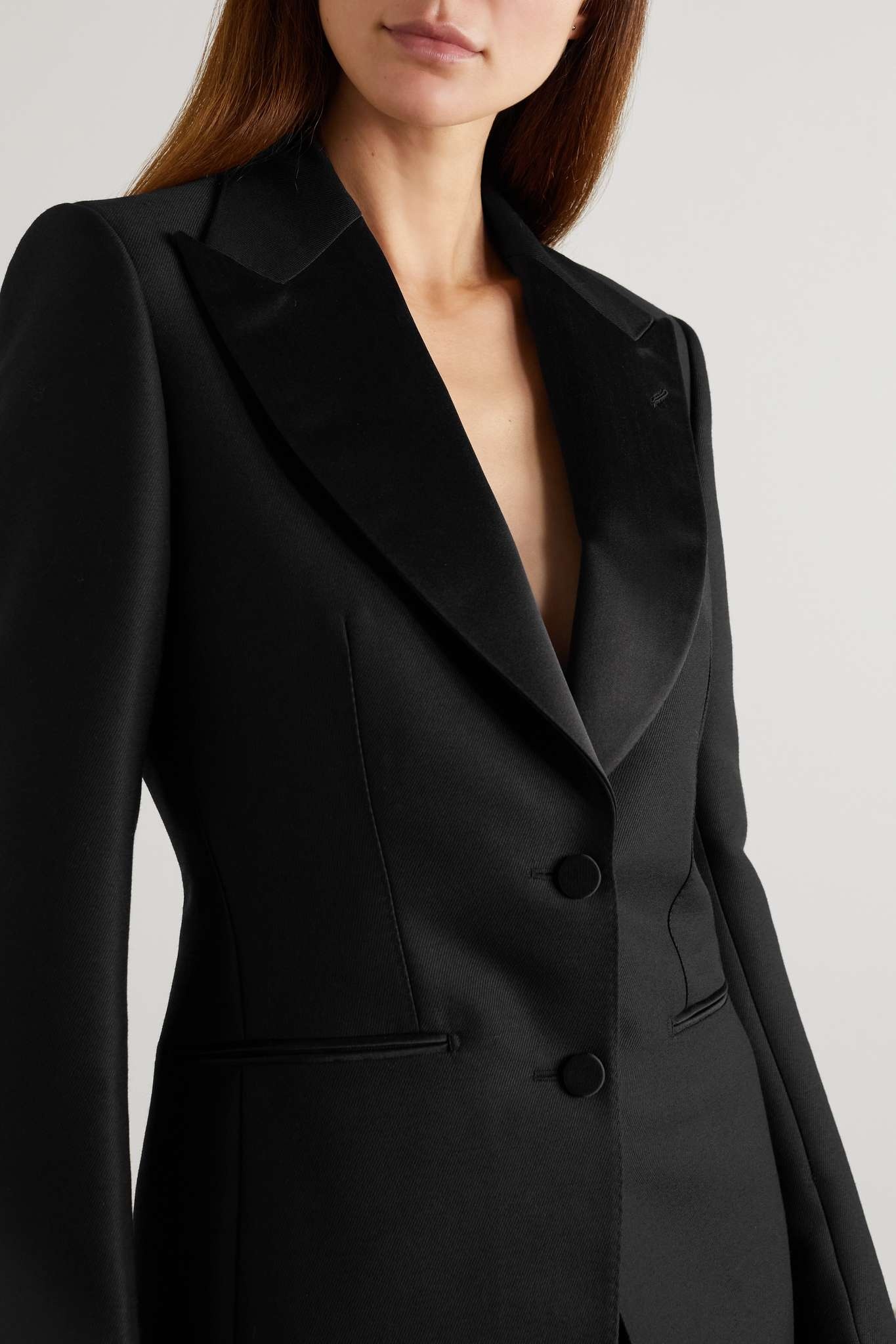 Silk satin-trimmed wool-gabardine blazer - 3