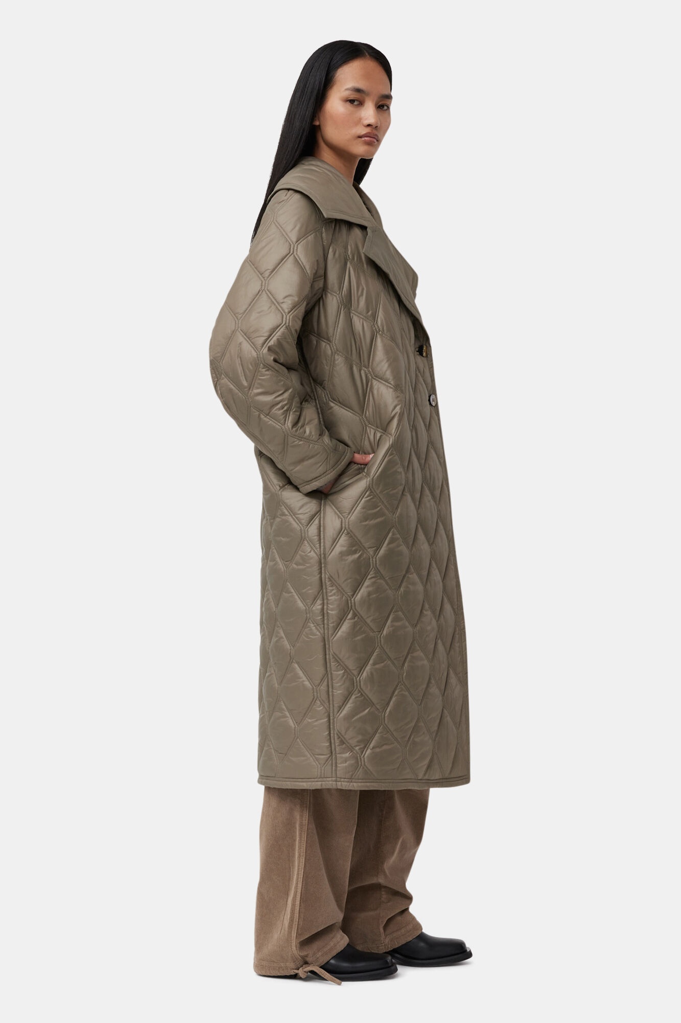 BROWN SHINY QUILT COAT - 4