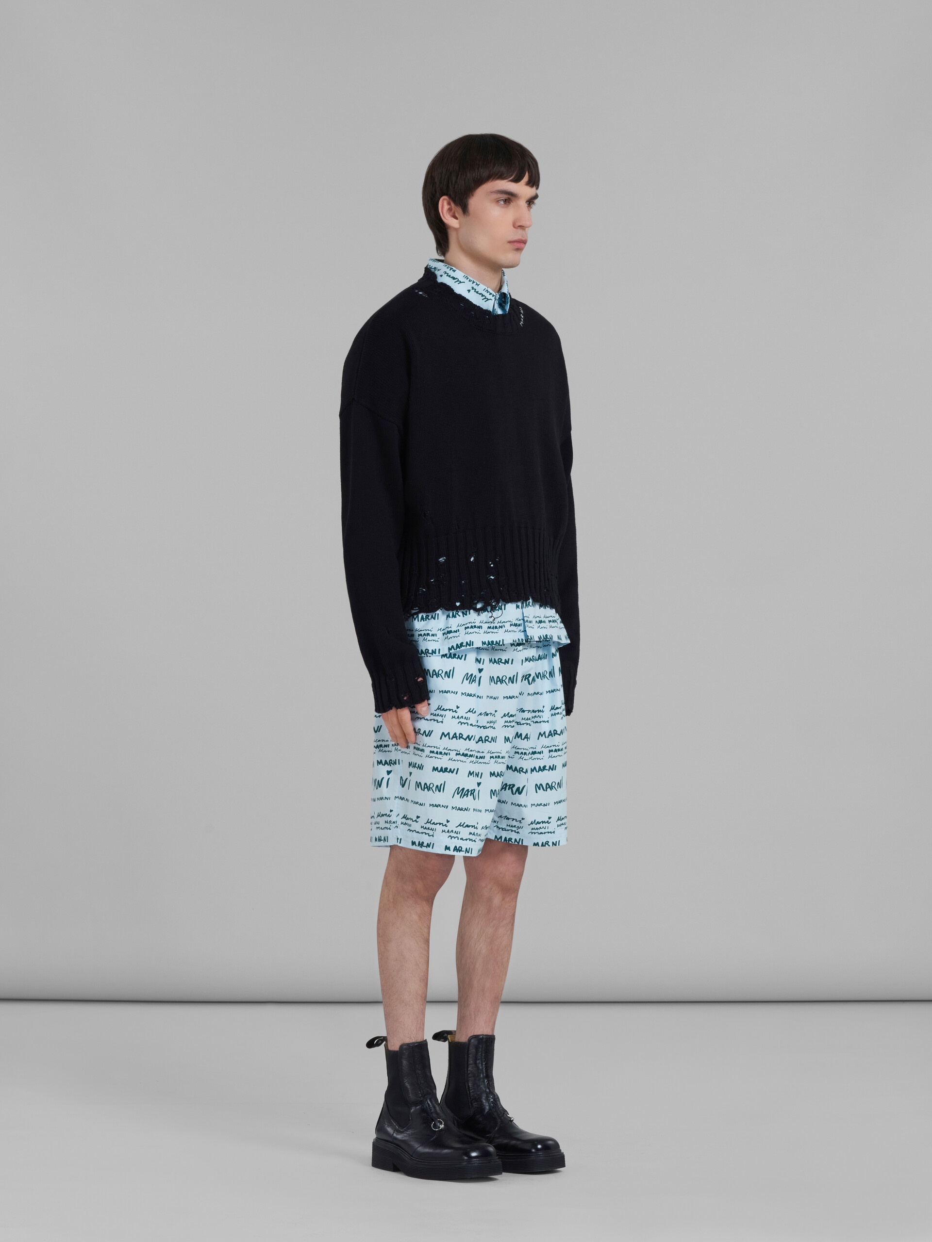 ICE BLUE POPLIN SHORTS WITH MEGA MARNI PRINT - 5