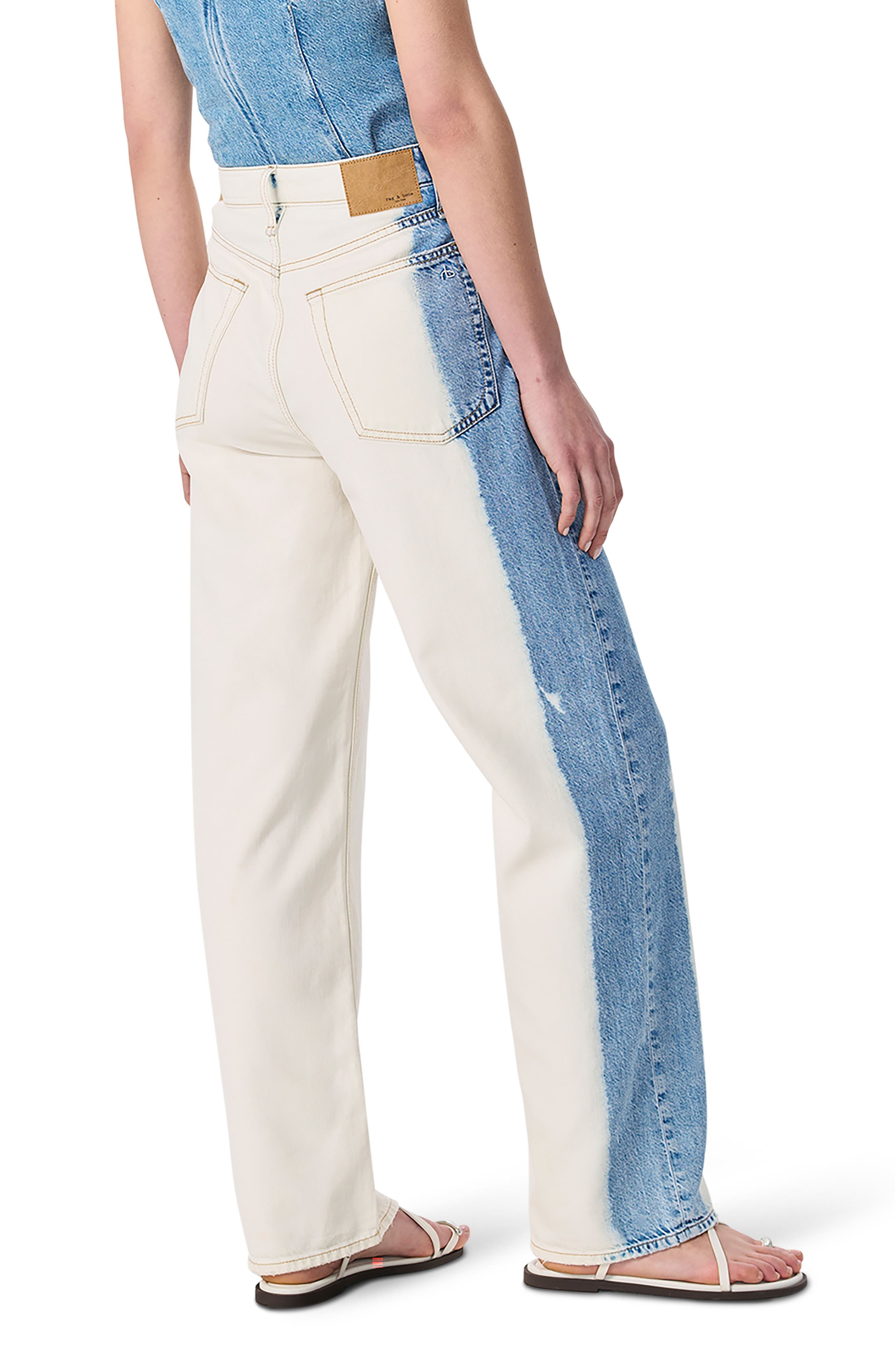 rag & bone Featherweight Logan Two-Tone Mid Rise Wide Leg Jeans in Bleach Blue at Nordstrom - 2