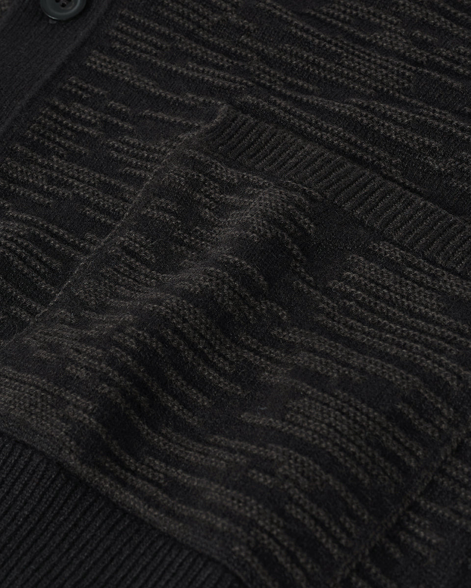 Plaited Texture Black Cashmere Cardigan - 6
