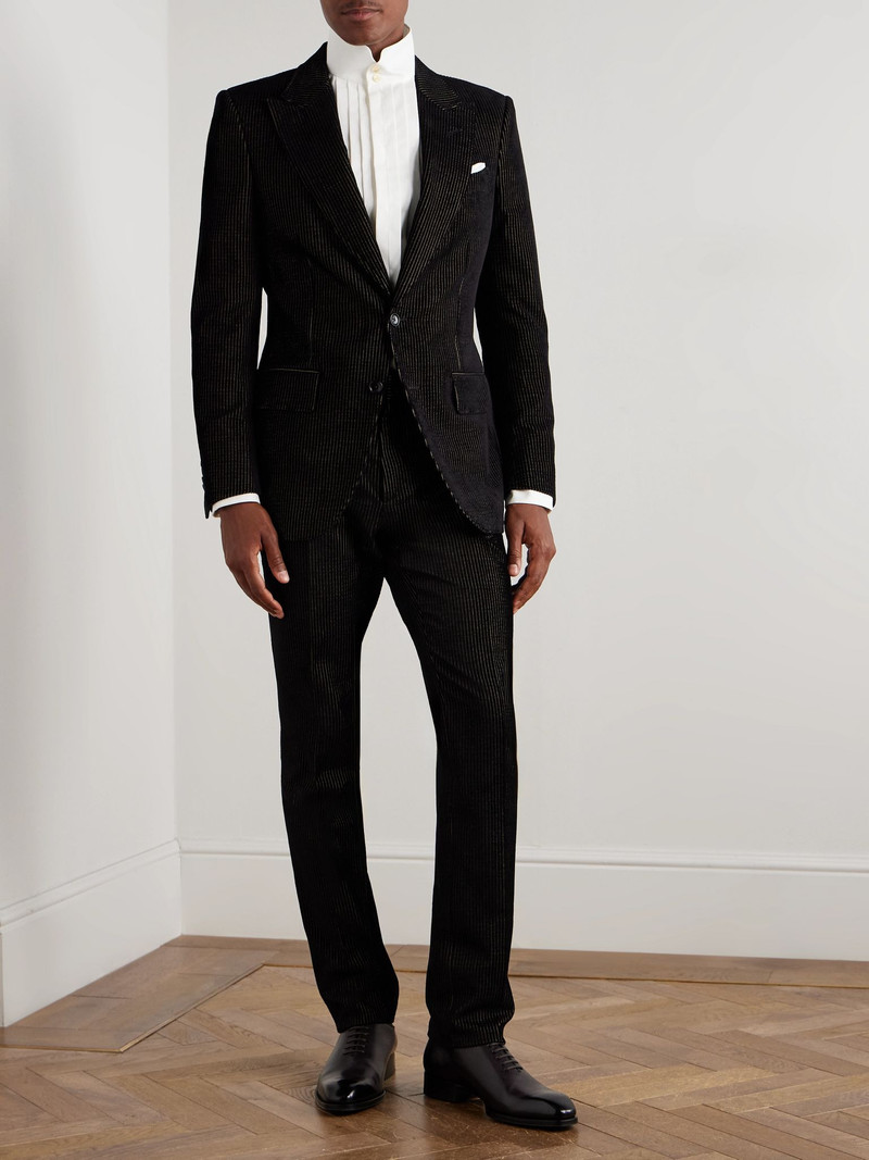 TOM FORD Dyllan Metallic Striped Cotton-Blend Velvet Tuxedo Jacket Black outlook