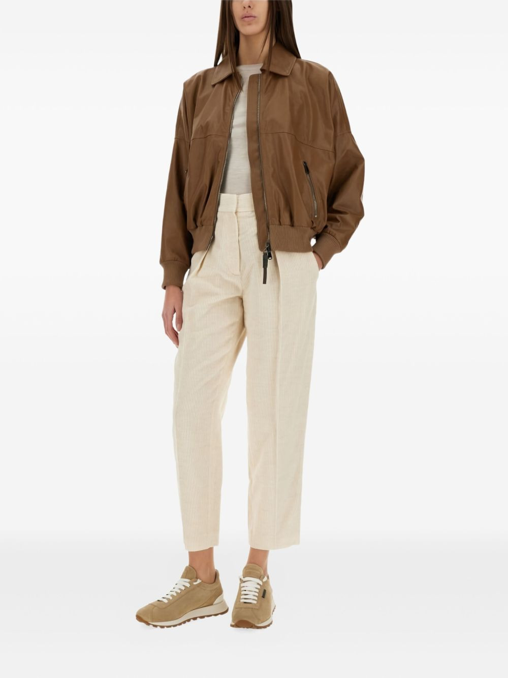 zip-fastening ribbed-hem jacket - 2