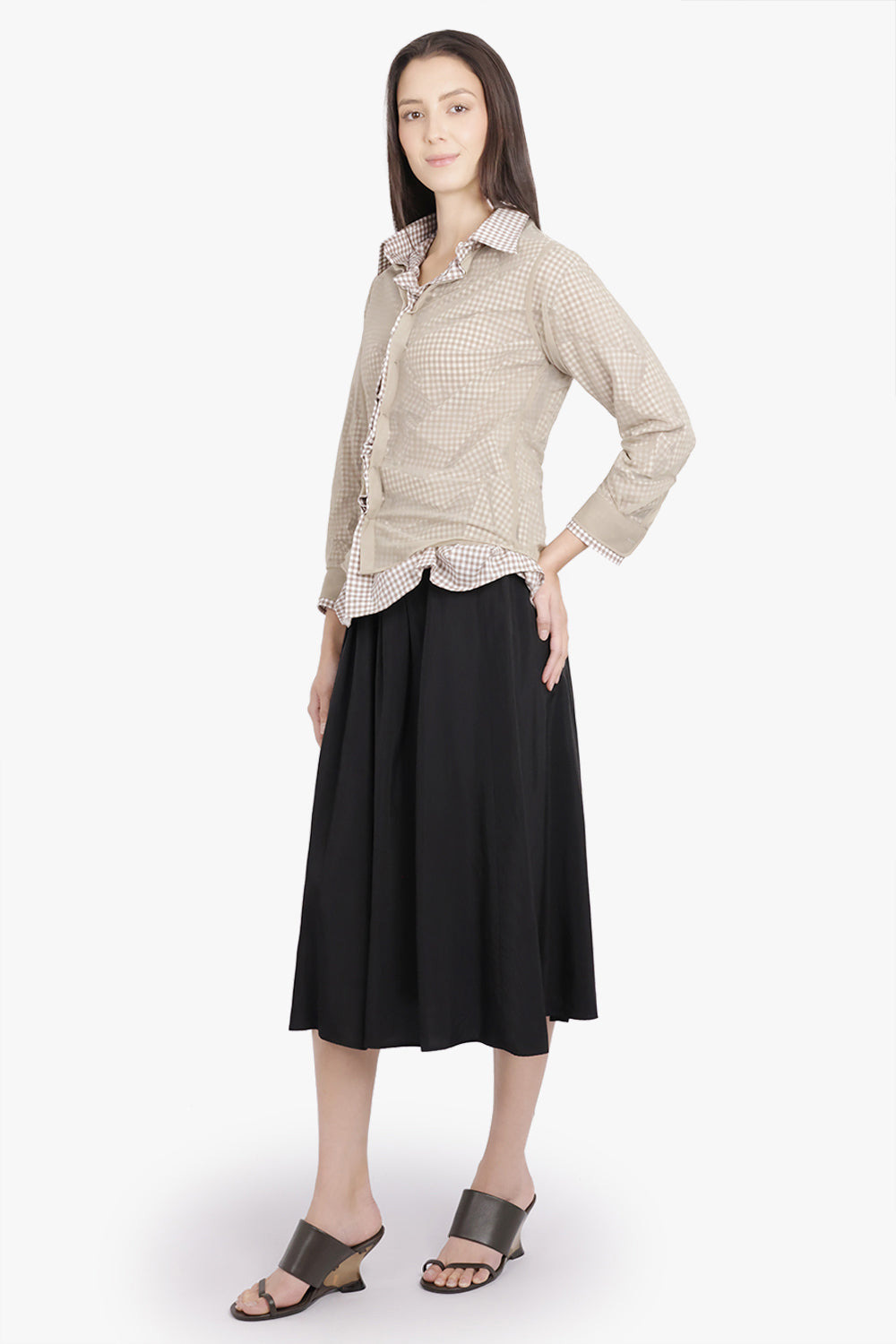 DECONSTRUCTED CUT OUT MIDI SKIRT | BLACK/BROWN - 5