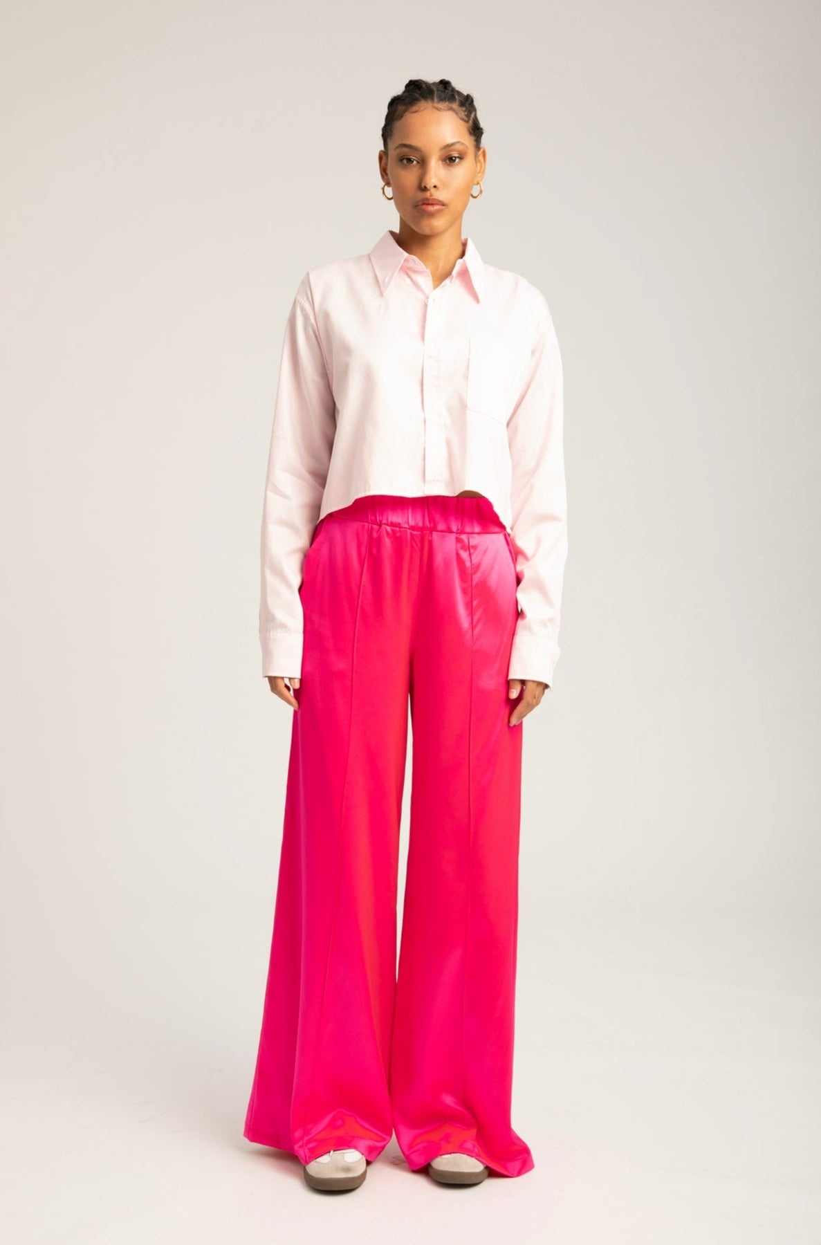 POWDER PINK COTTON CROPPED BUTTON DOWN - 3