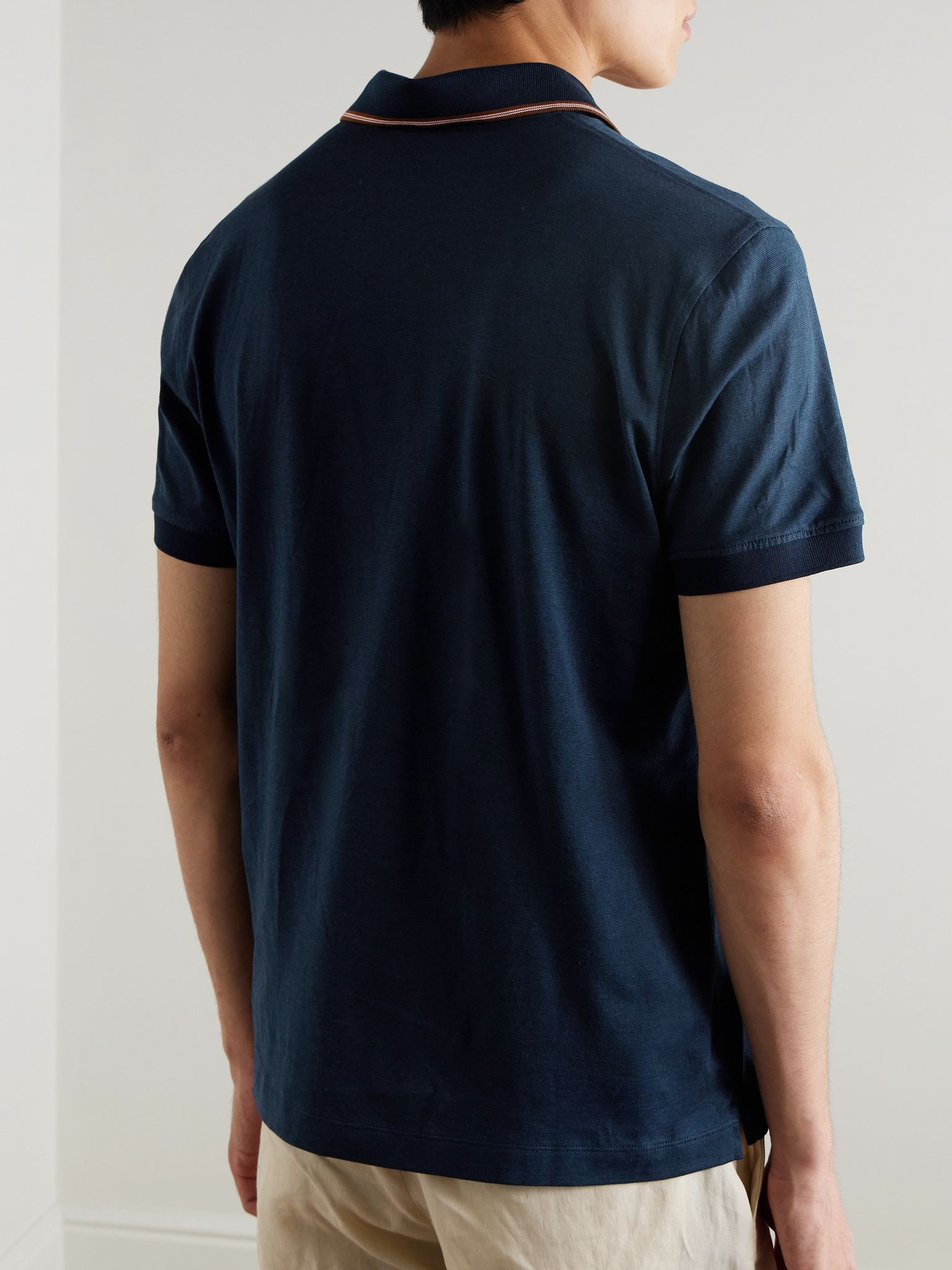 Felix Striped Cotton and Lyocell-Blend Polo Shirt Navy - 3