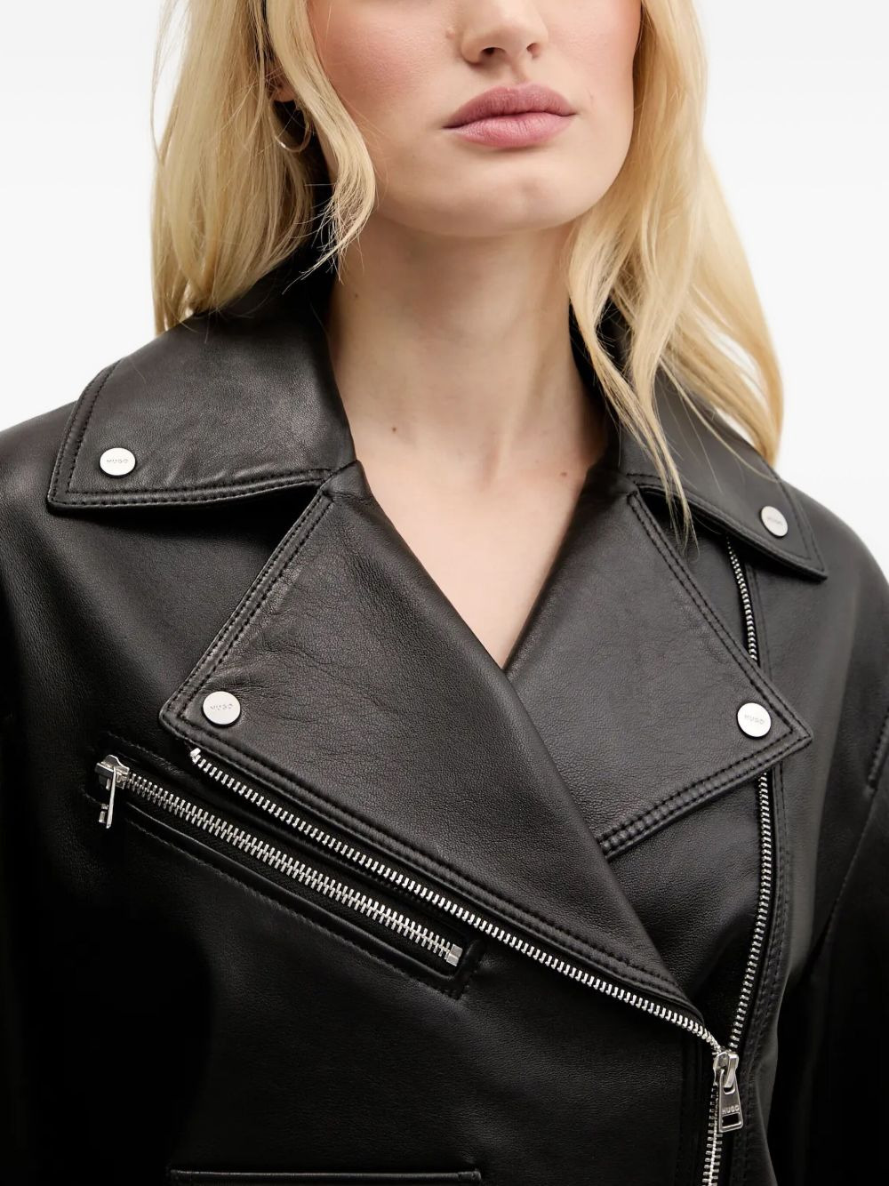 zipped leather biker jacket - 4