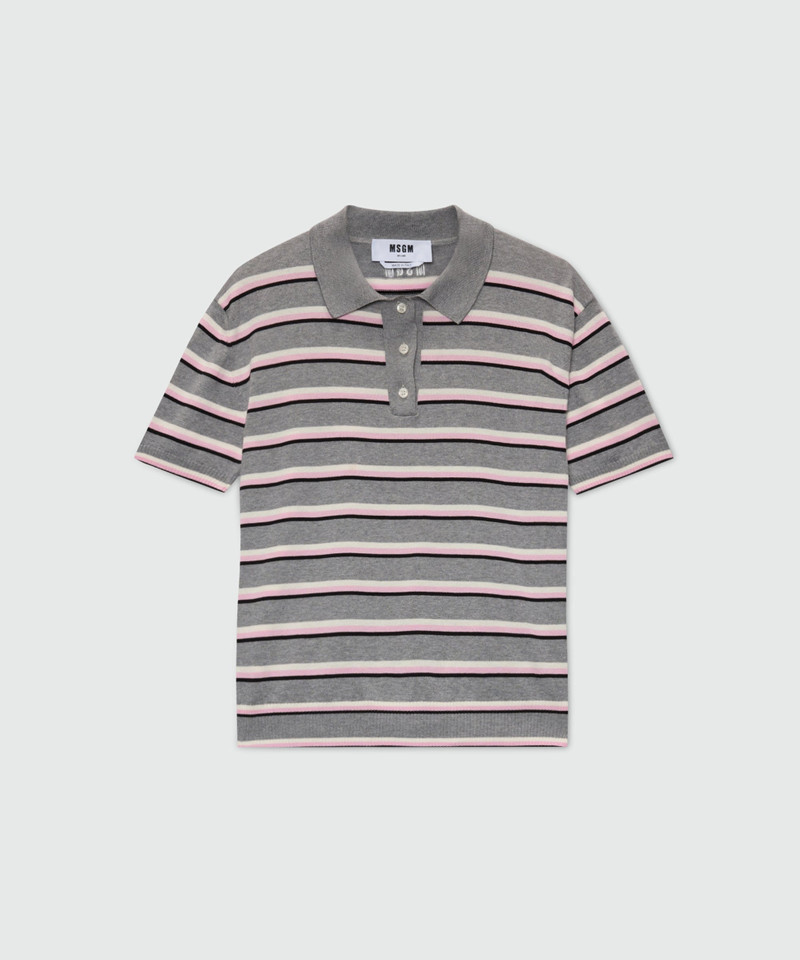 Horizontal striped knit polo. 1