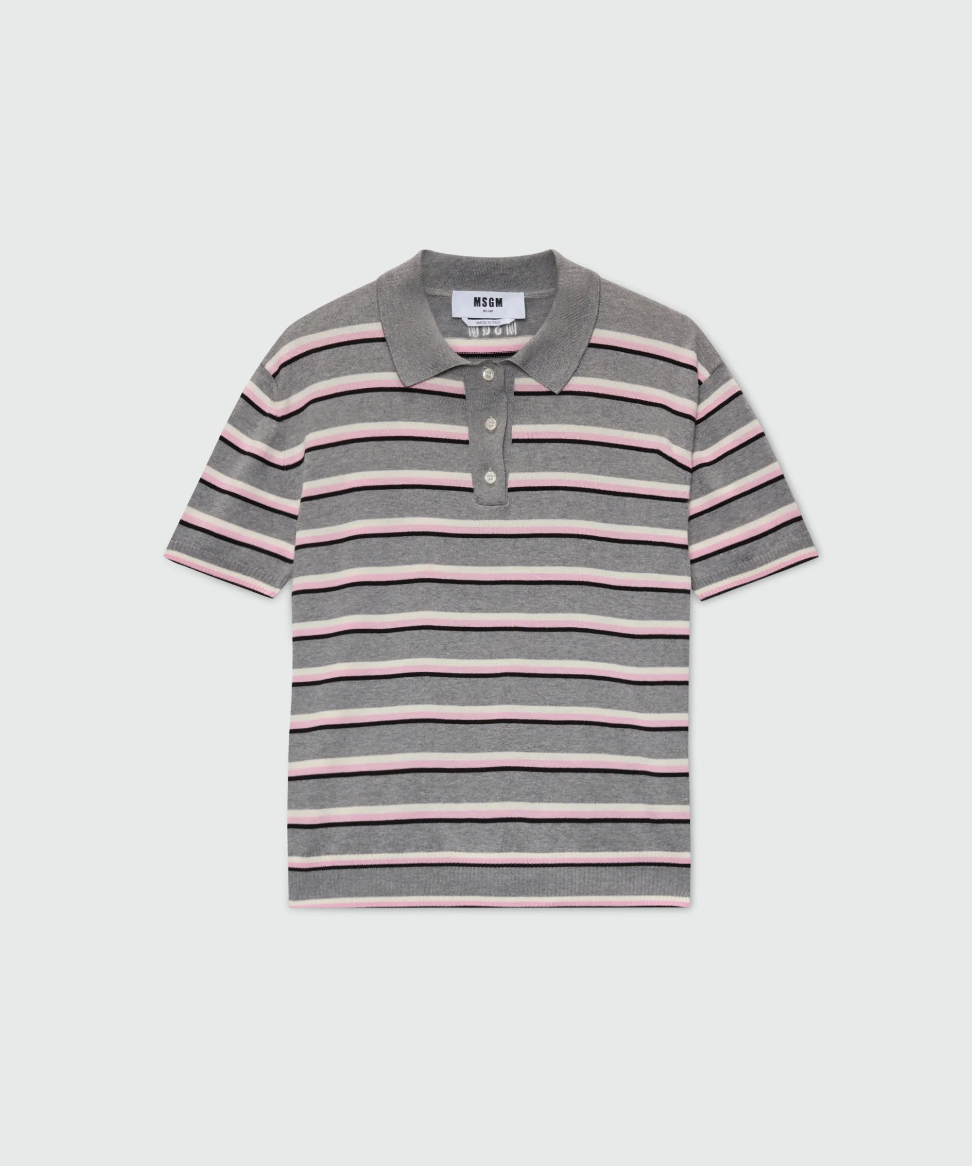 Horizontal striped knit polo. - 1