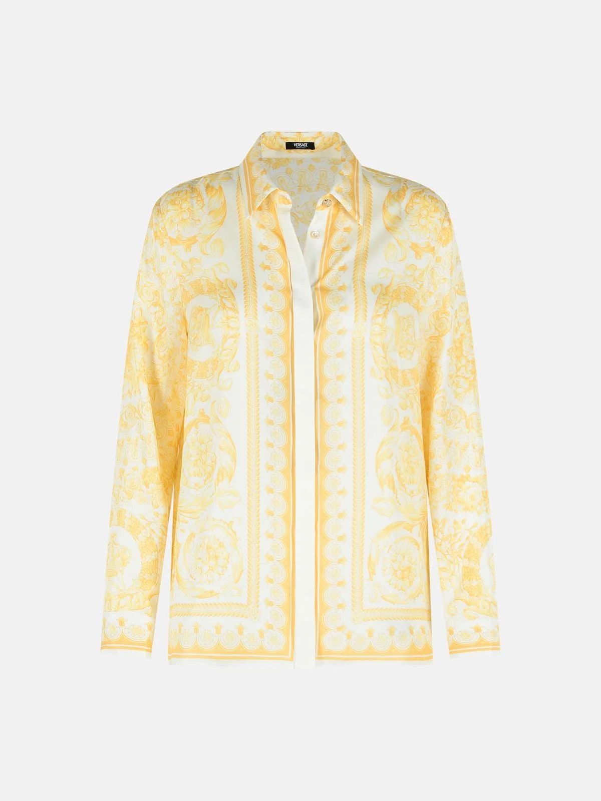 WHITE AND BEIGE 'BAROCCO' SILK SHIRT - 1