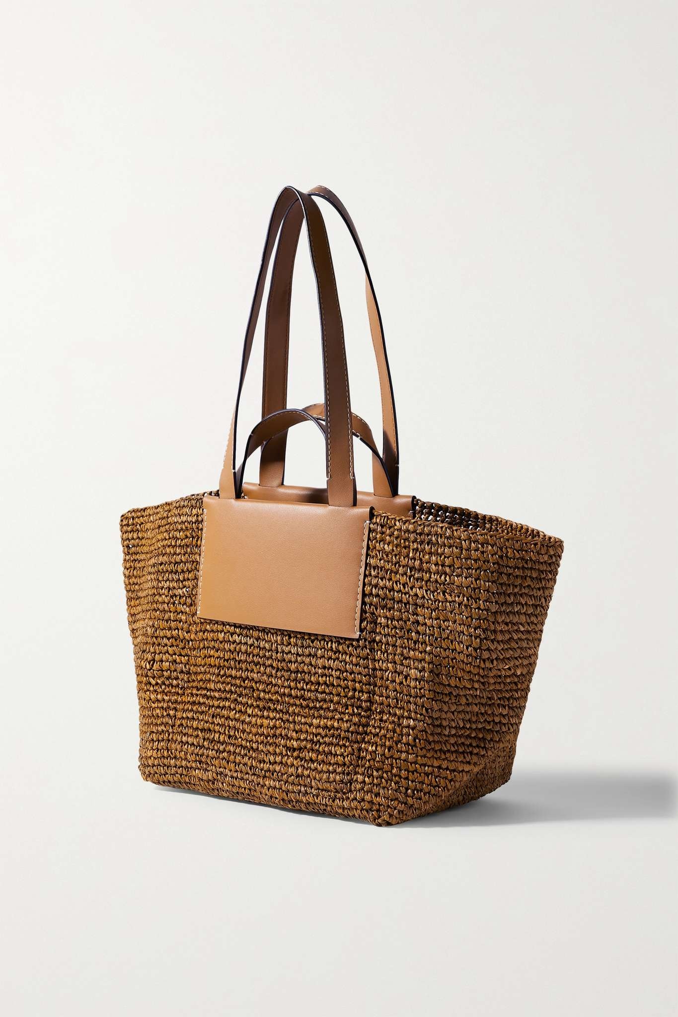 Morris large leather-trimmed raffia tote - 3