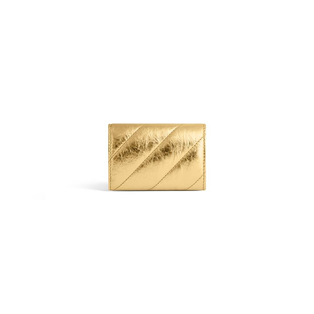 Women's Crush Flap Coin And Card Holder Metallized Quilted  in Gold - 3