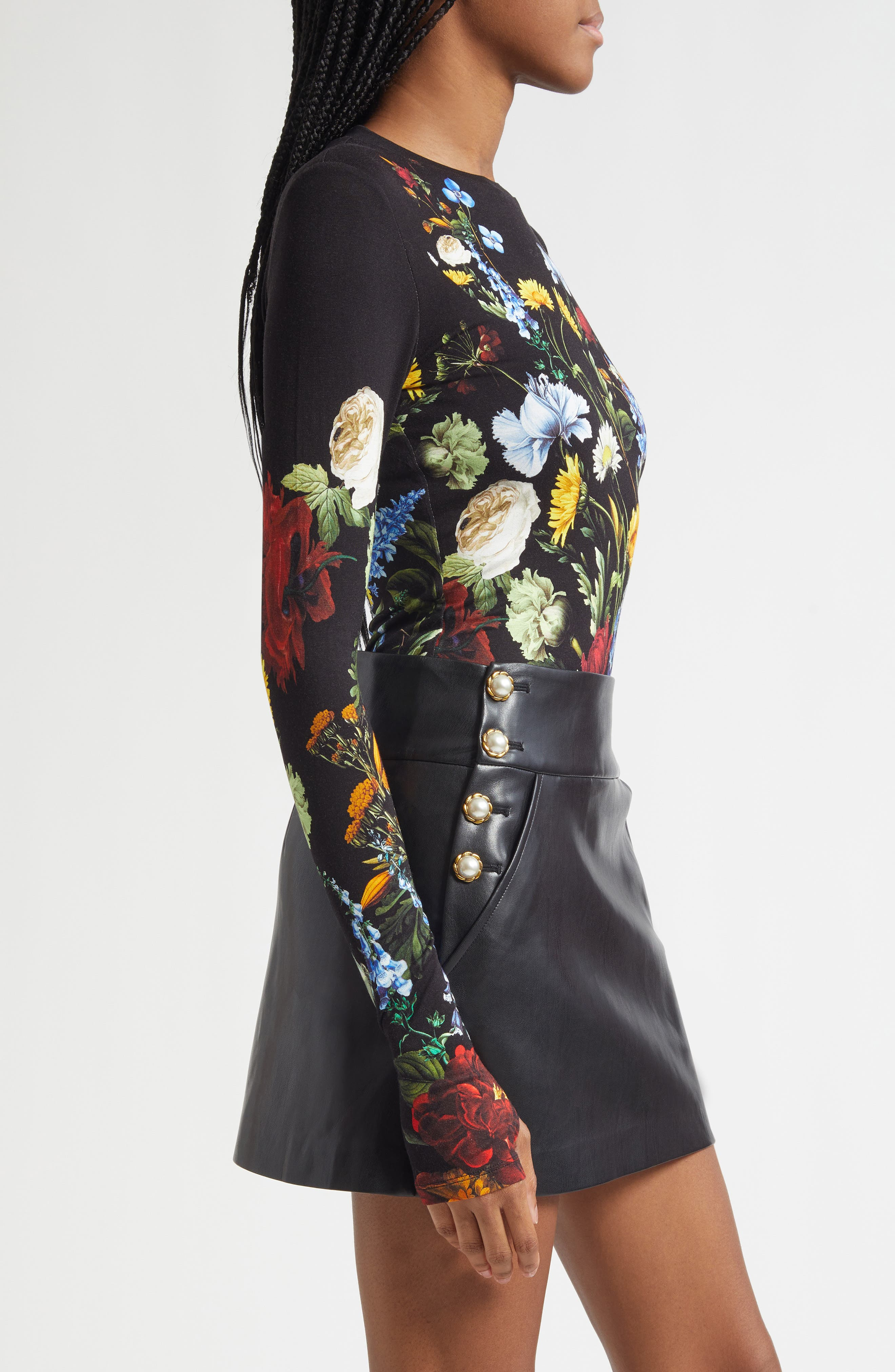 Alice + Olivia Olea Crewneck Long Sleeve Bodysuit in Social Hour Black at Nordstrom - 5