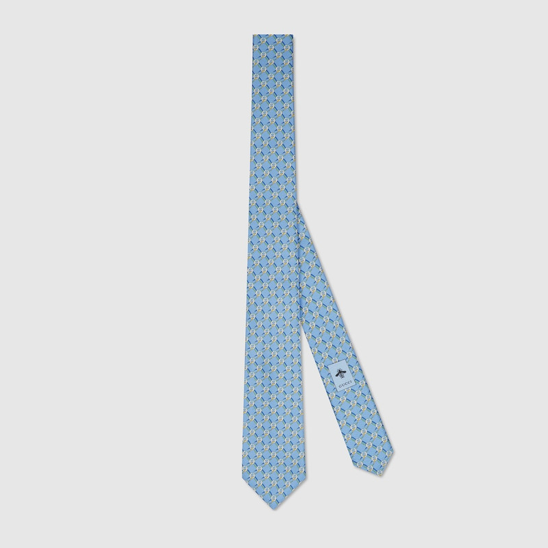 Round Interlocking G net silk tie 1