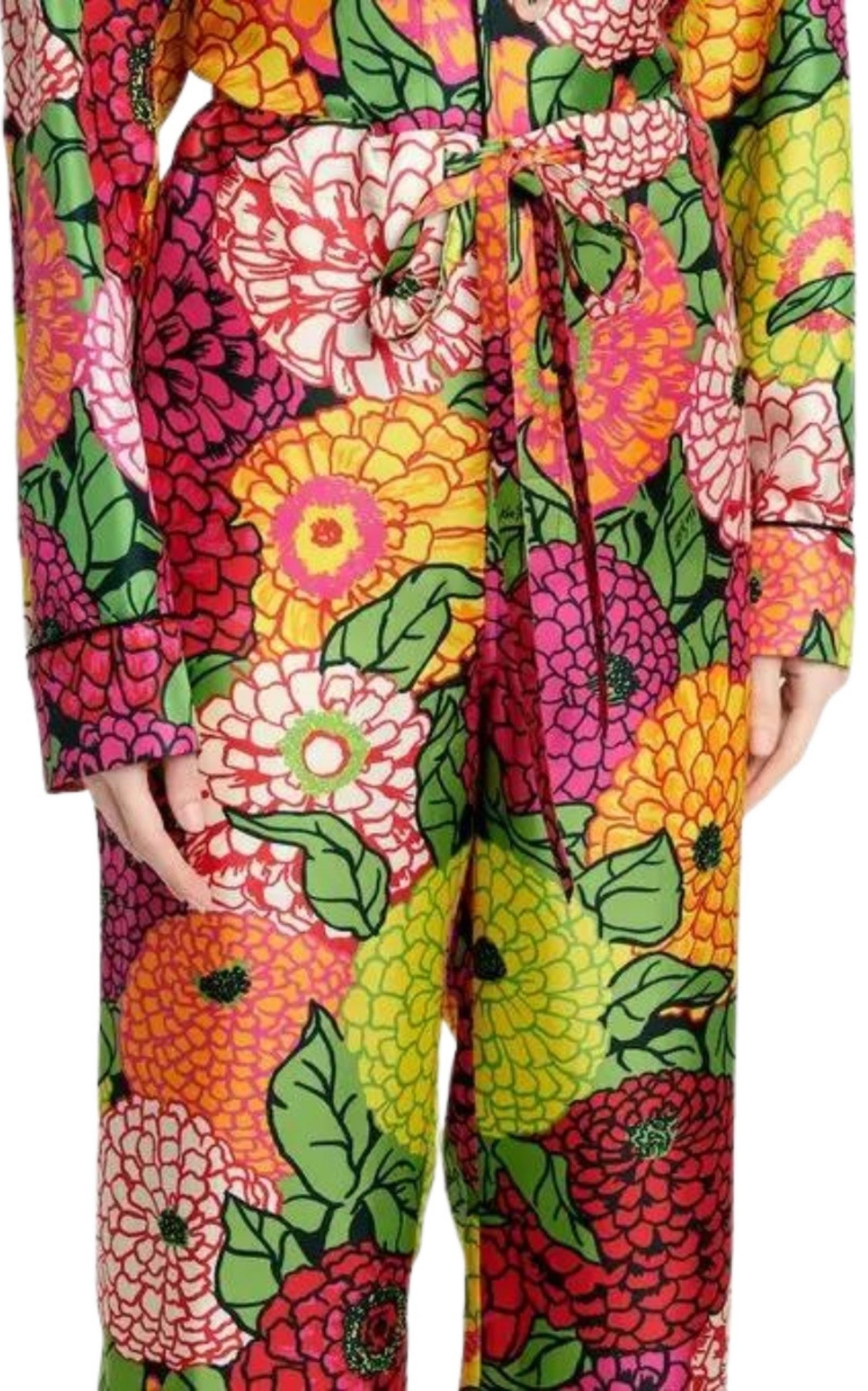 x Ken Scott Floral Silk Straight Pants - 4