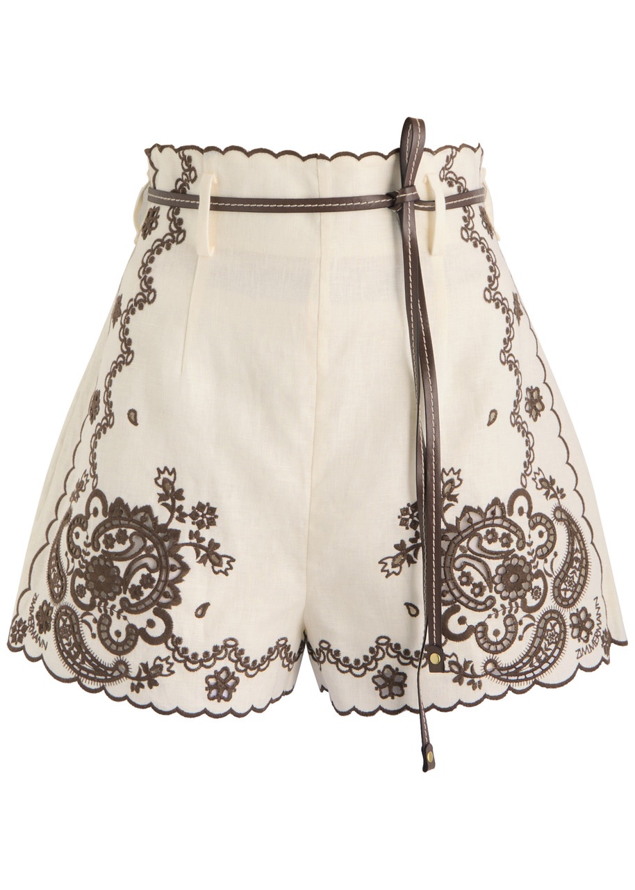 Zimmermann Ascension Embroidered Linen Shorts - 1