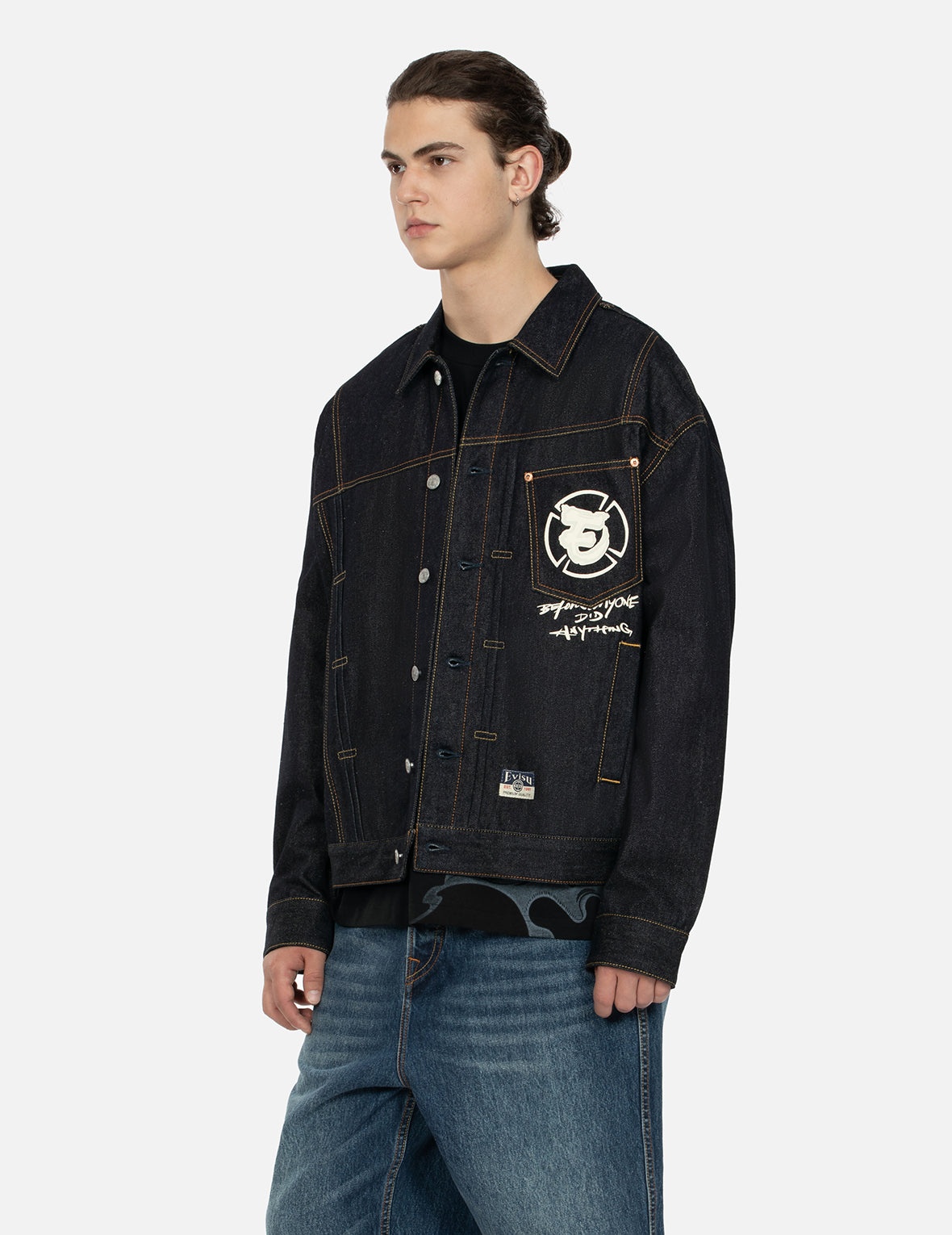NINJA GODHEAD PRINT LOOSE FIT DECONSTRUCTIVE DENIM JACKET - 8