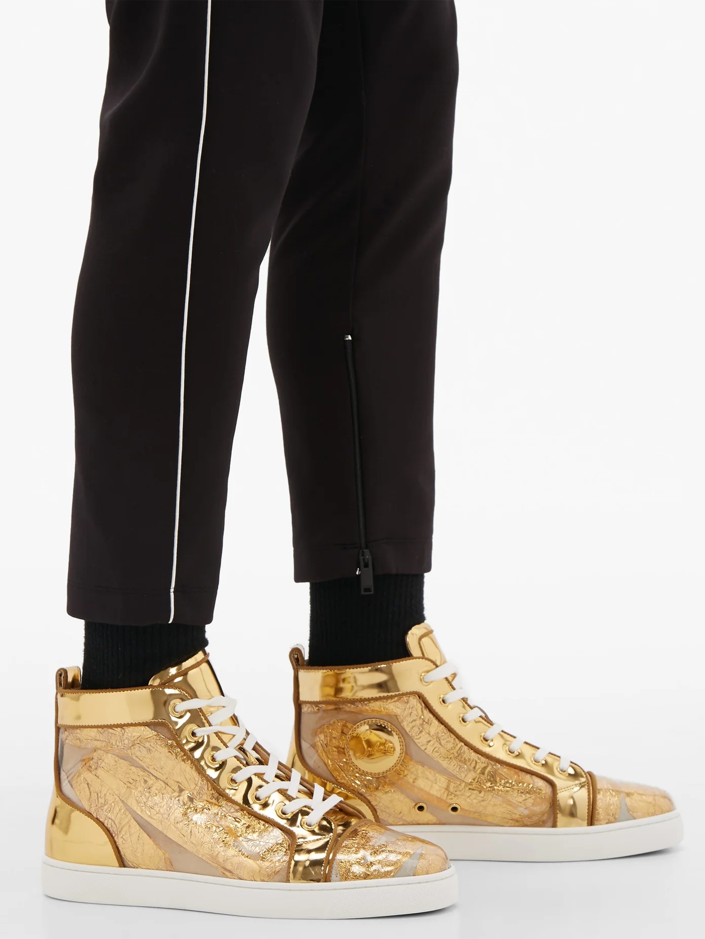 Louis foil-embellished high-top leather trainers - 3