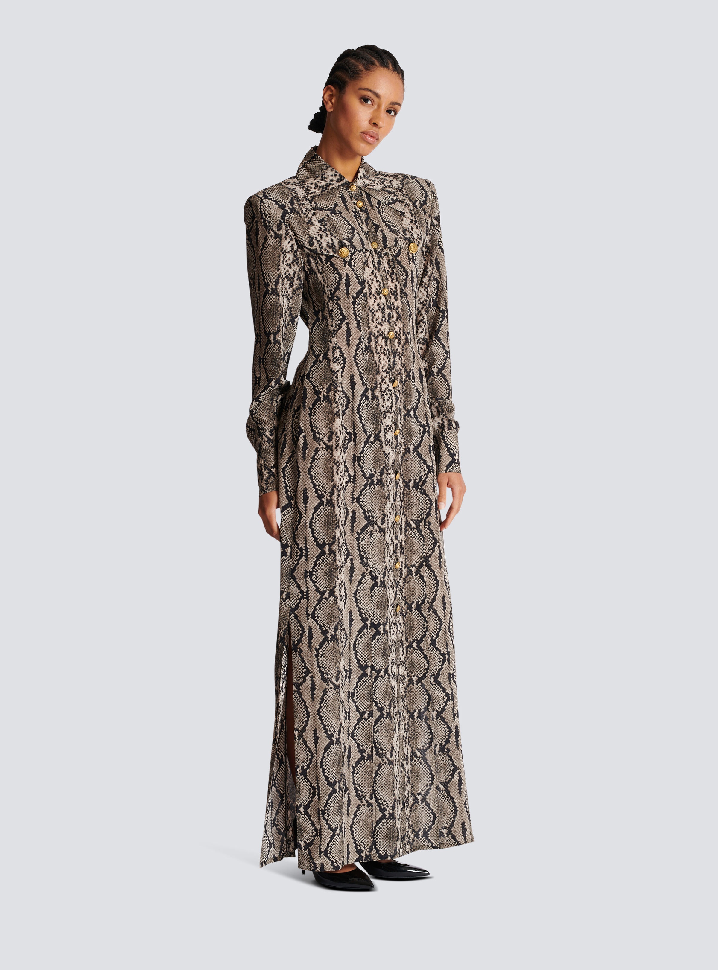 Snakeskin silk shirt dress - 3