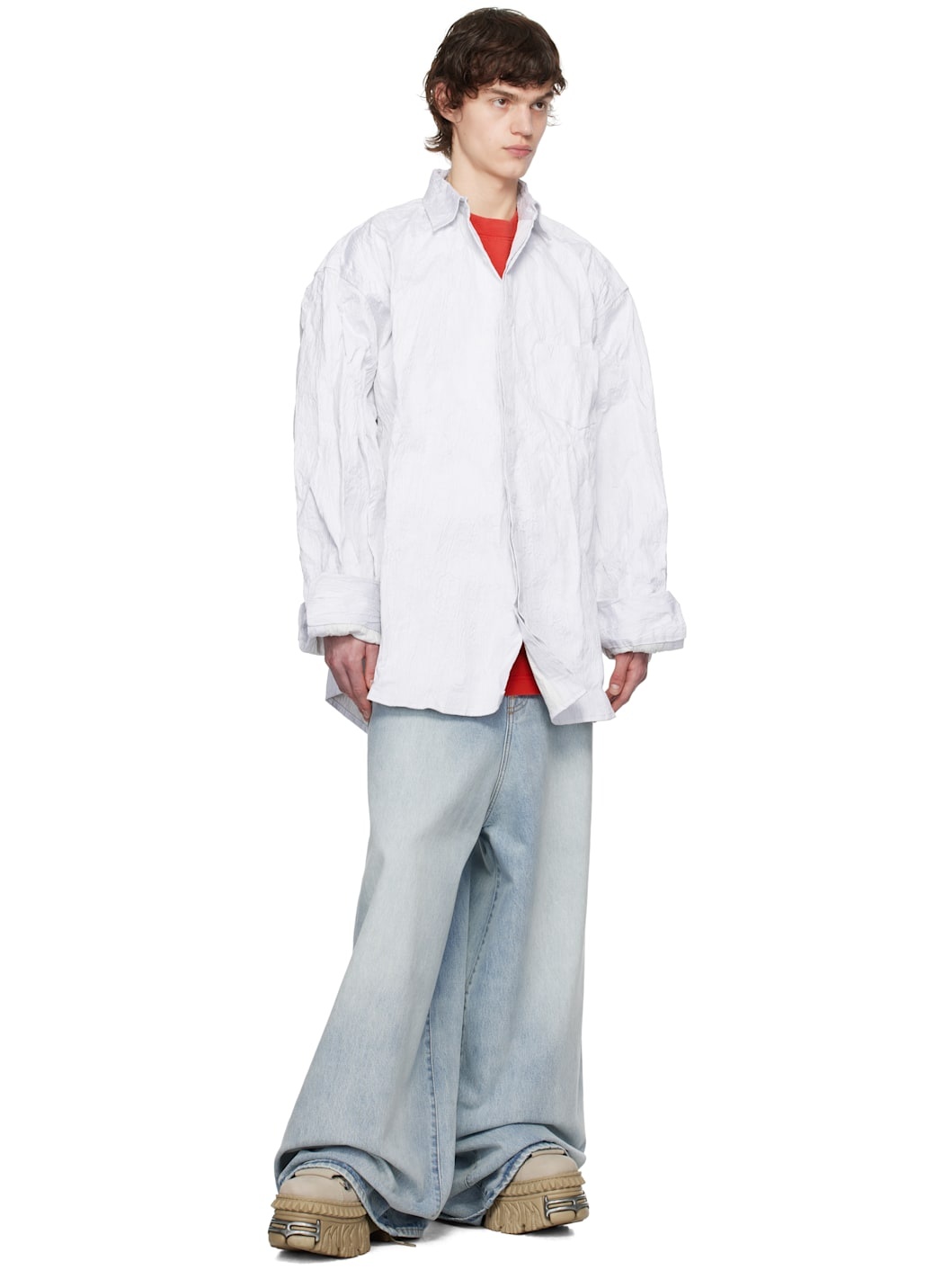 Off-White Runway Metalized Wrinkled Allover Shirt - 4