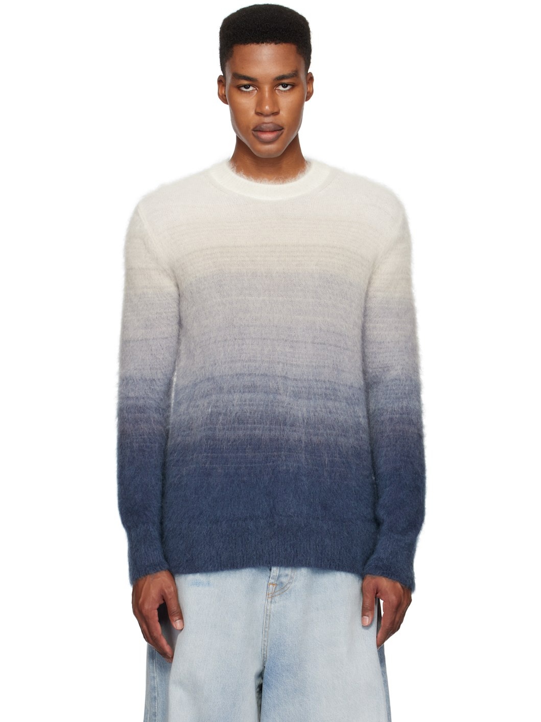 Off-White Blue Off-White Mohair Arrow Gradient Sweater ssense