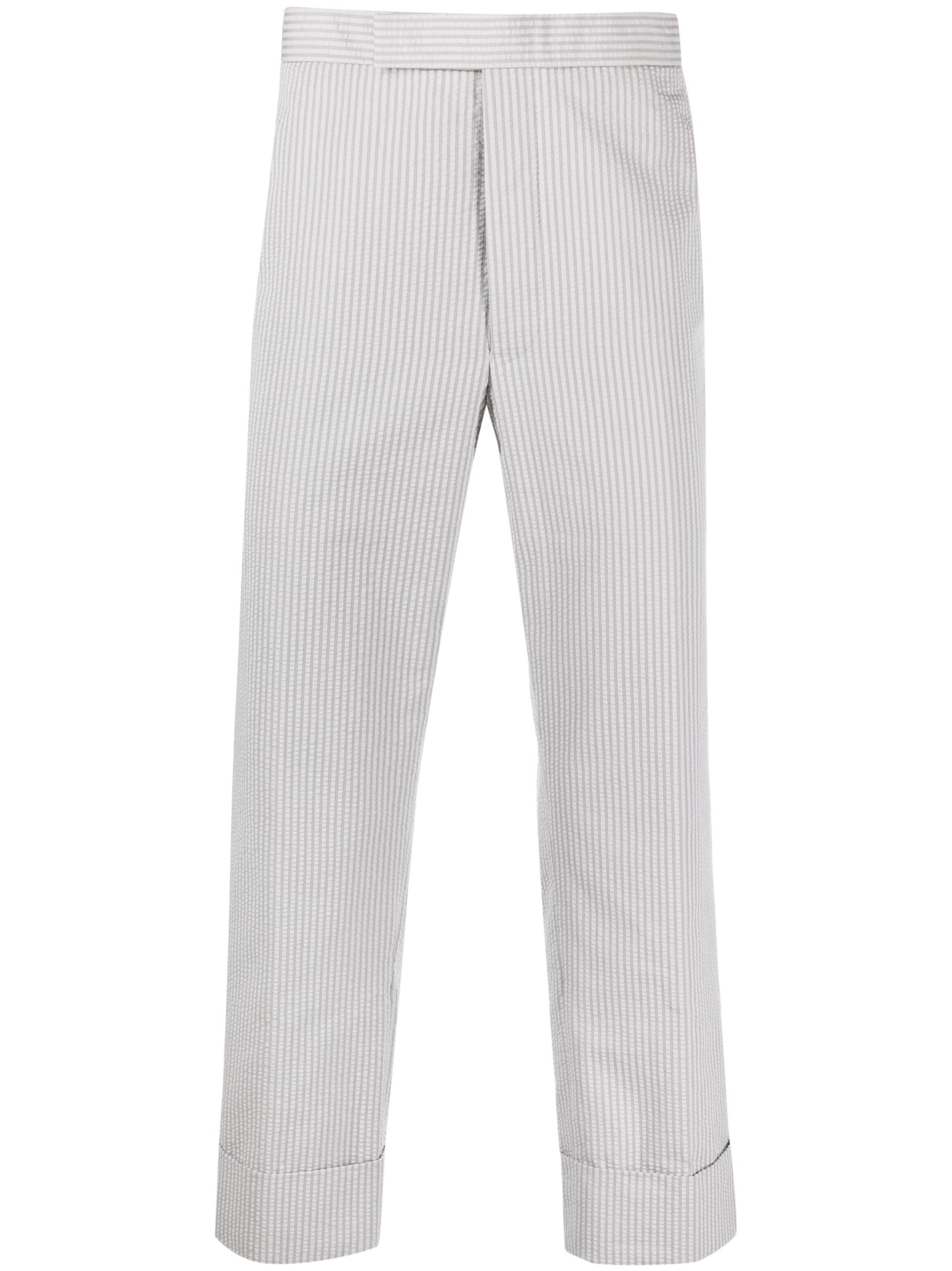 Grey Striped Cotton Straight Trousers - 1