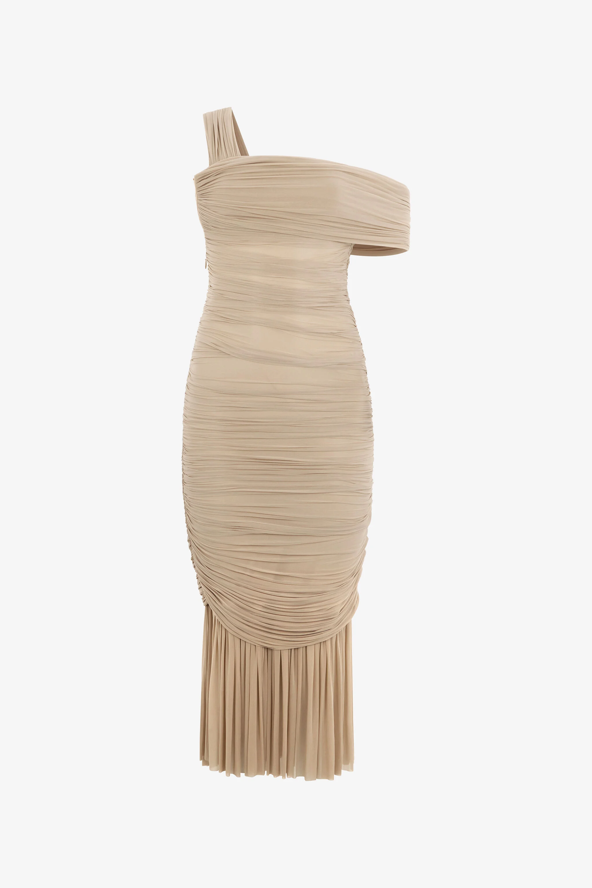 Nude Midi Dress With Ruffles - 1