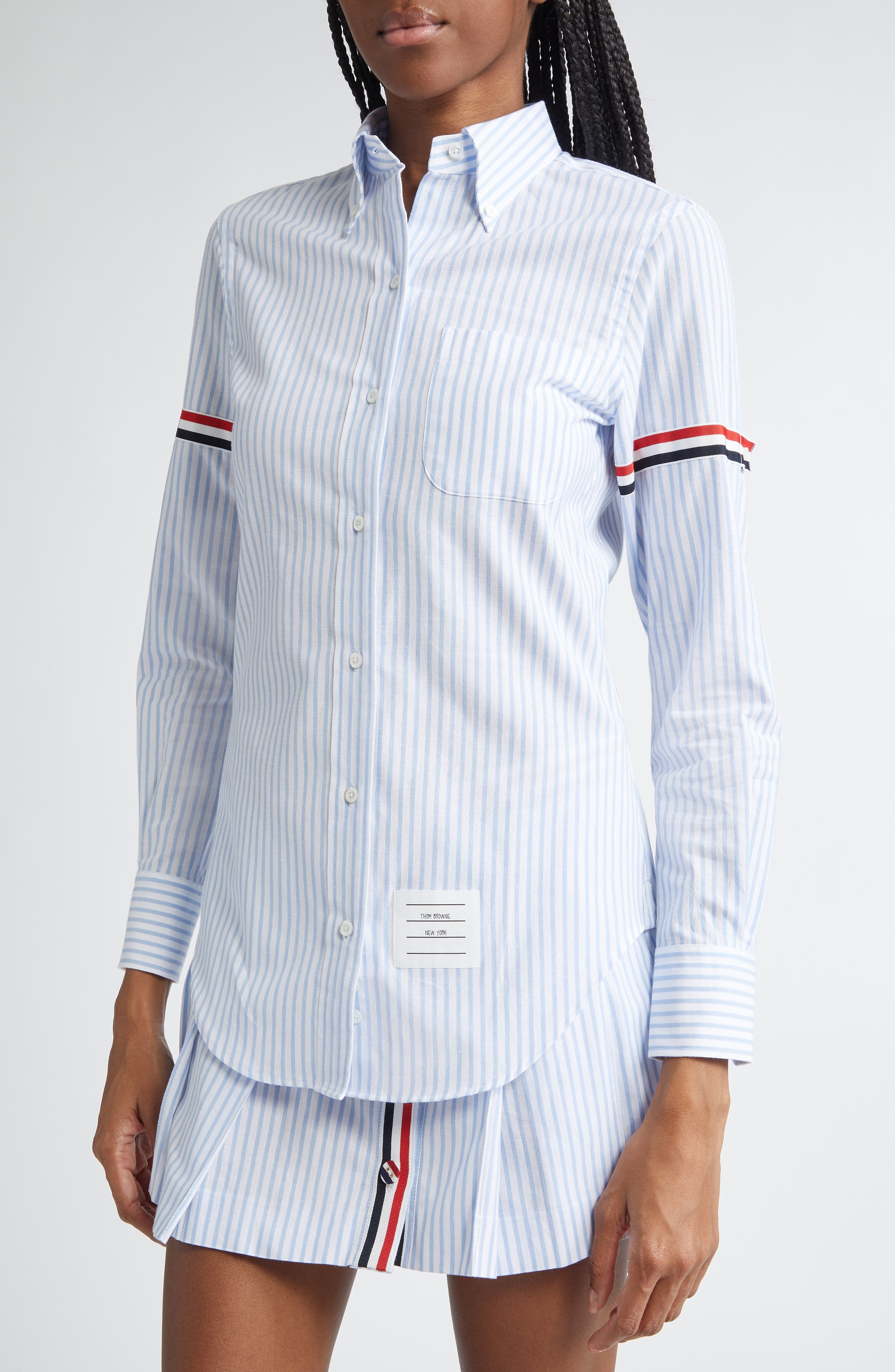 Thom Browne Classic Stripe Cotton Poplin Button-Down Shirt in Light Blue at Nordstrom - 5