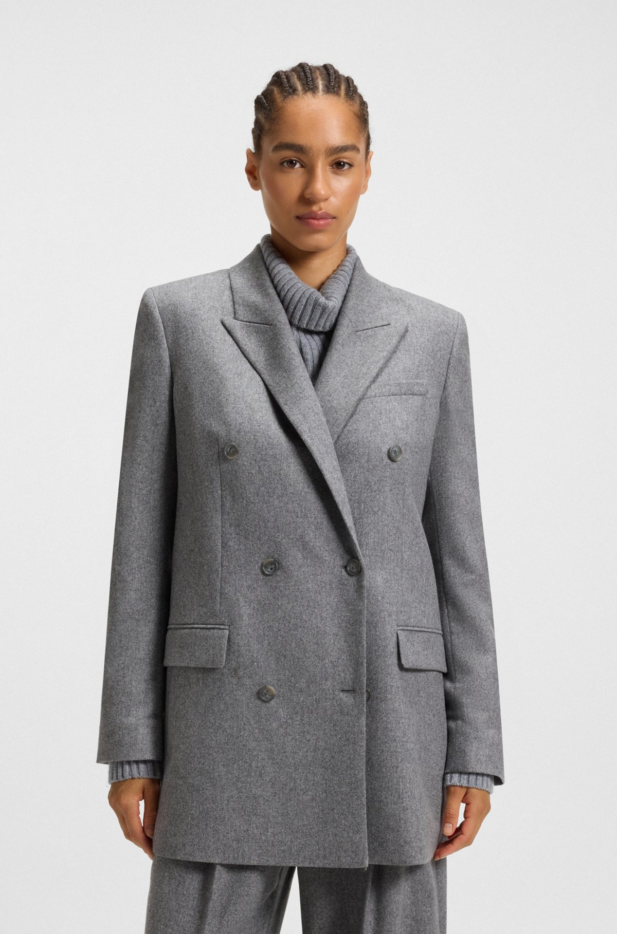 REGULAR-FIT LONG-LENGTH BLAZER IN SOFT FLANNEL - 2