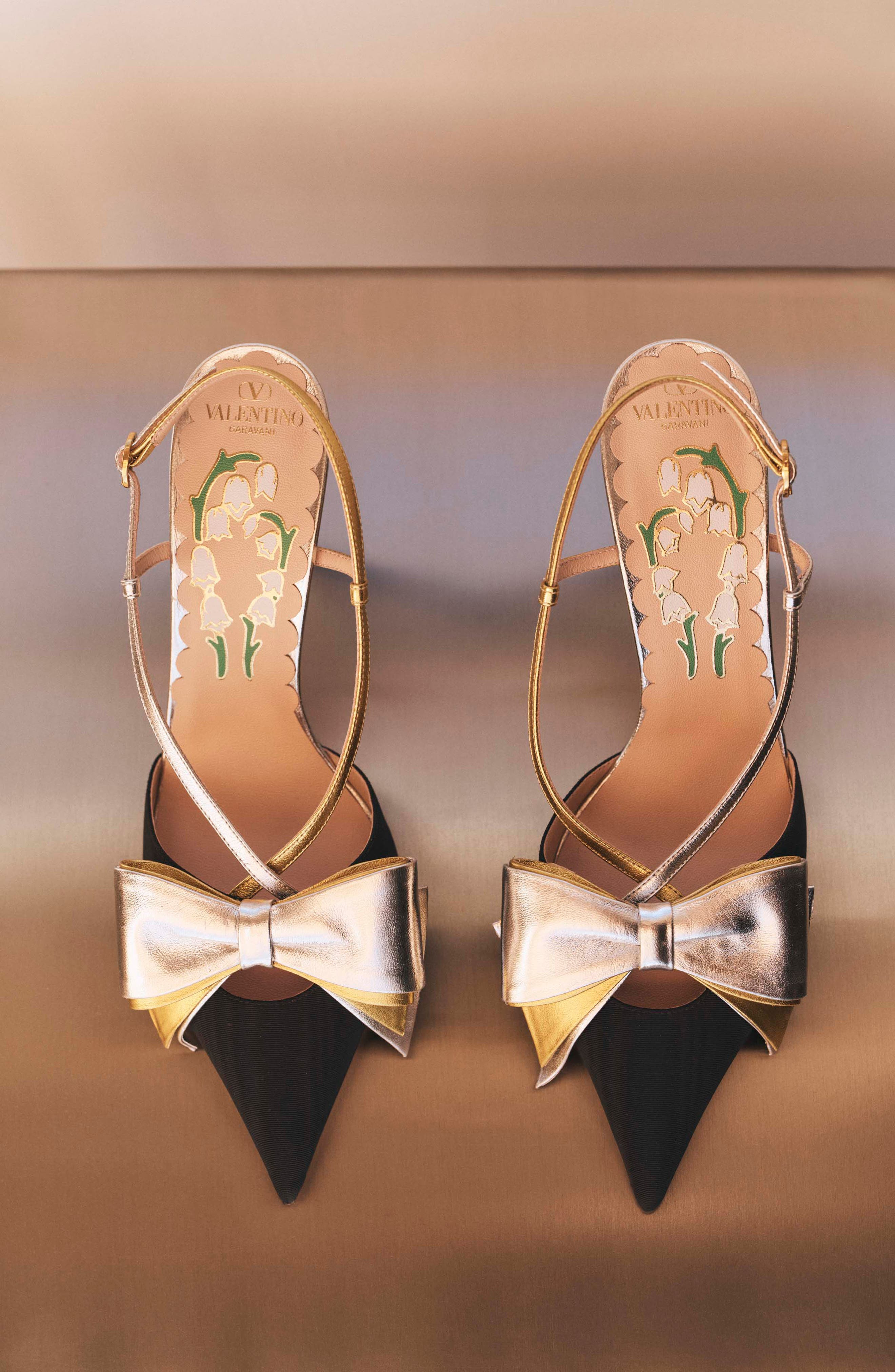 Valentino Garavani Bowow Pointed Toe Slingback Pump in Black/Silver at Nordstrom - 2