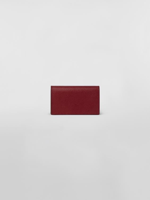 RED PINK AND GREY SAFFIANO LEATHER BUSINESS CARD WALLET - 3