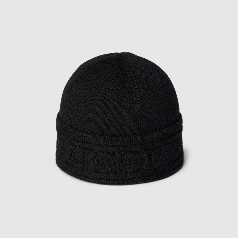 Knit wool hat with Gucci logo 1