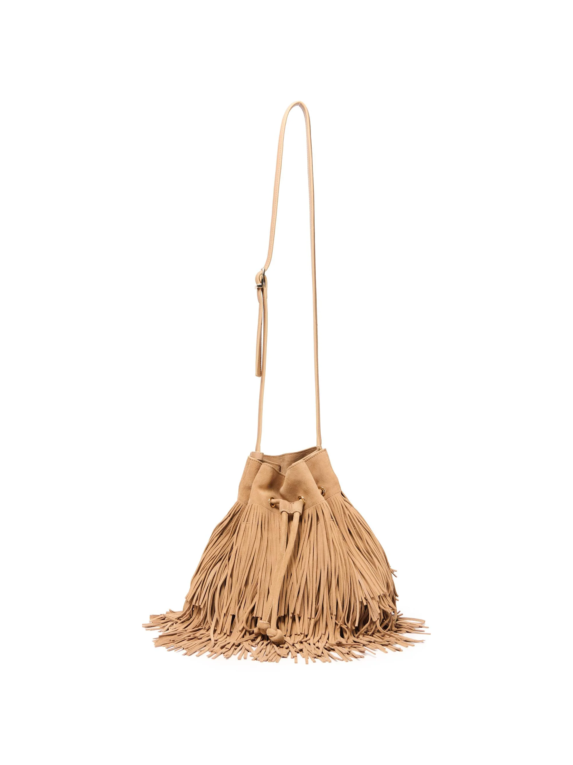 Women's Marena Fringed Suede Crossbody Bag - Light Camel - 1