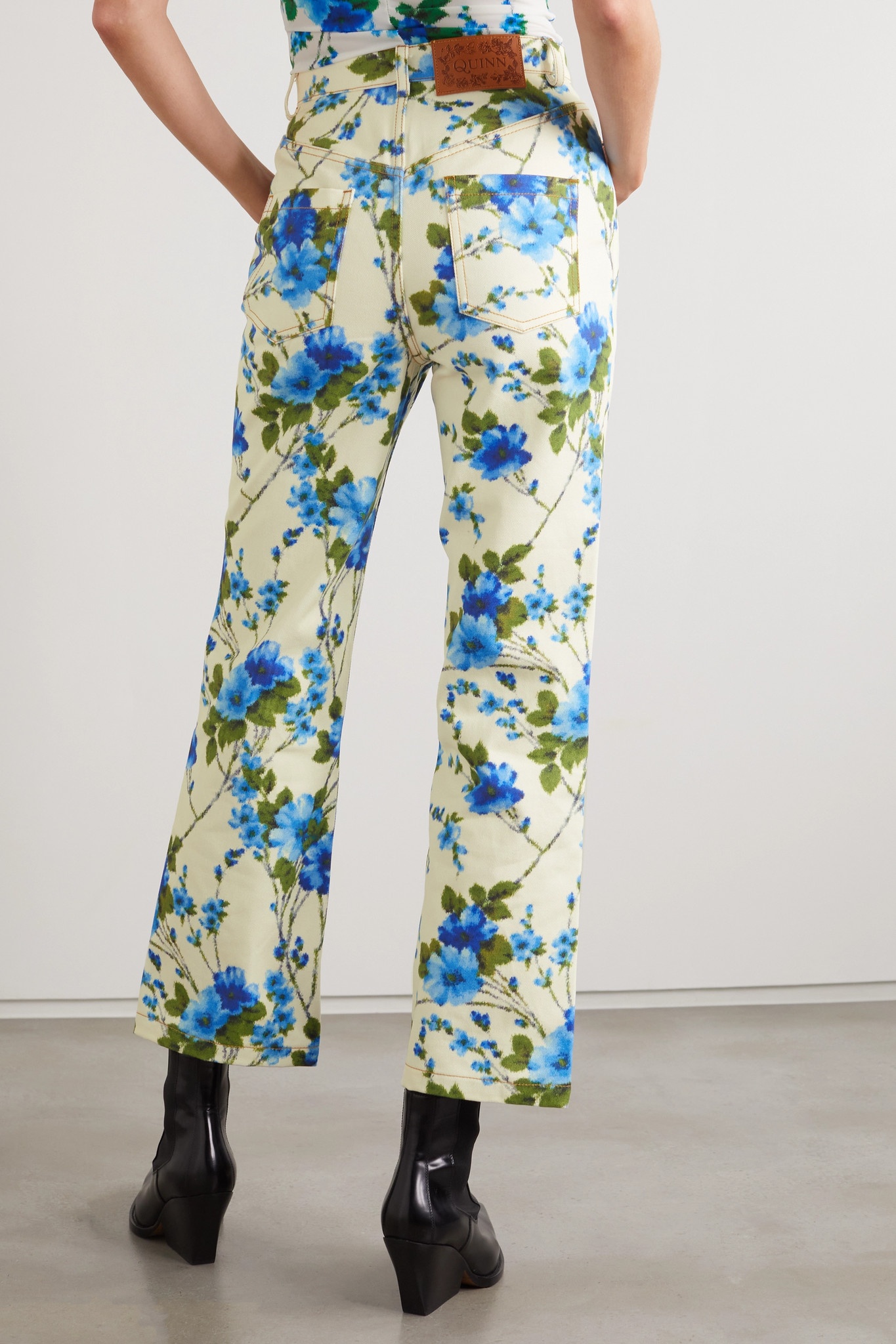 Floral-print high-rise straight-leg jeans White - 3