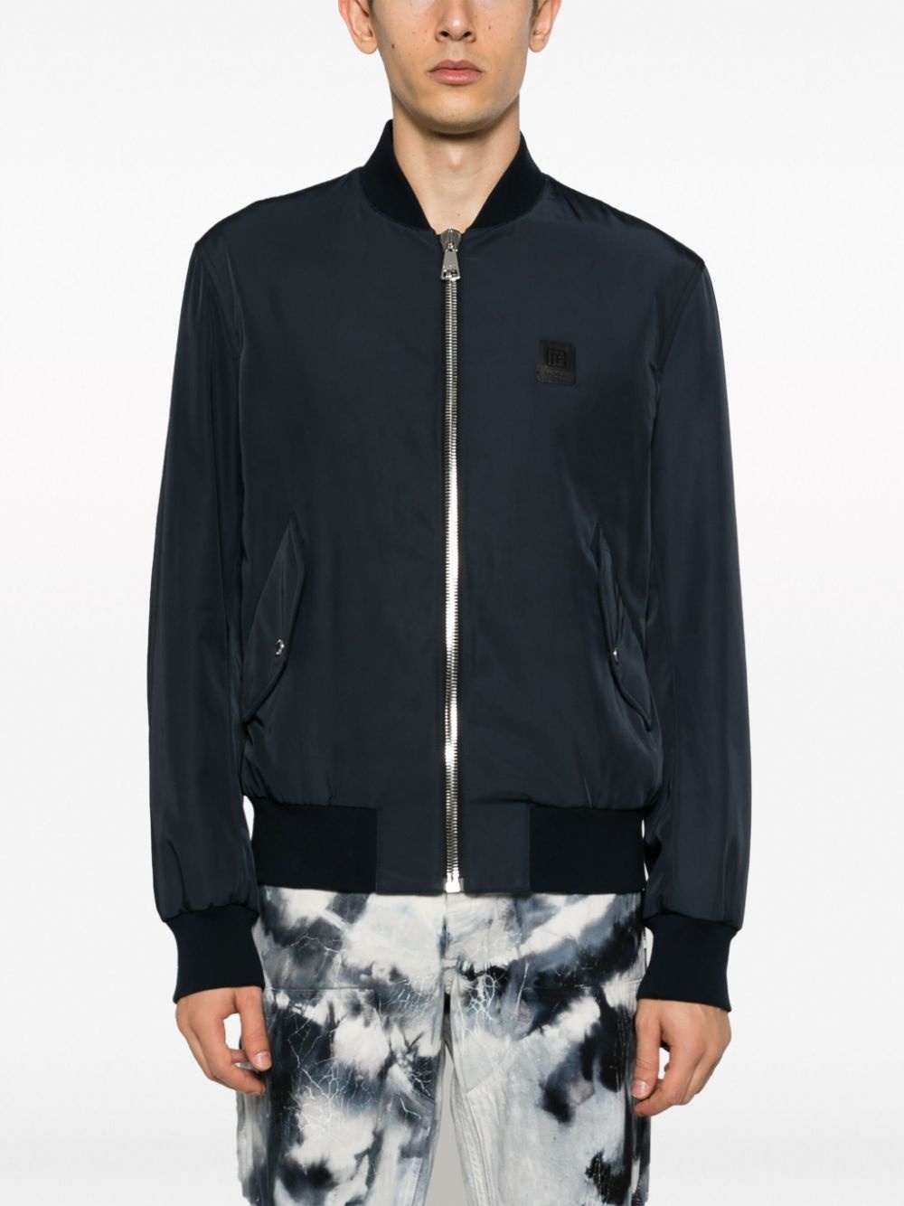 logo-applique zipped bomber jacket - 3