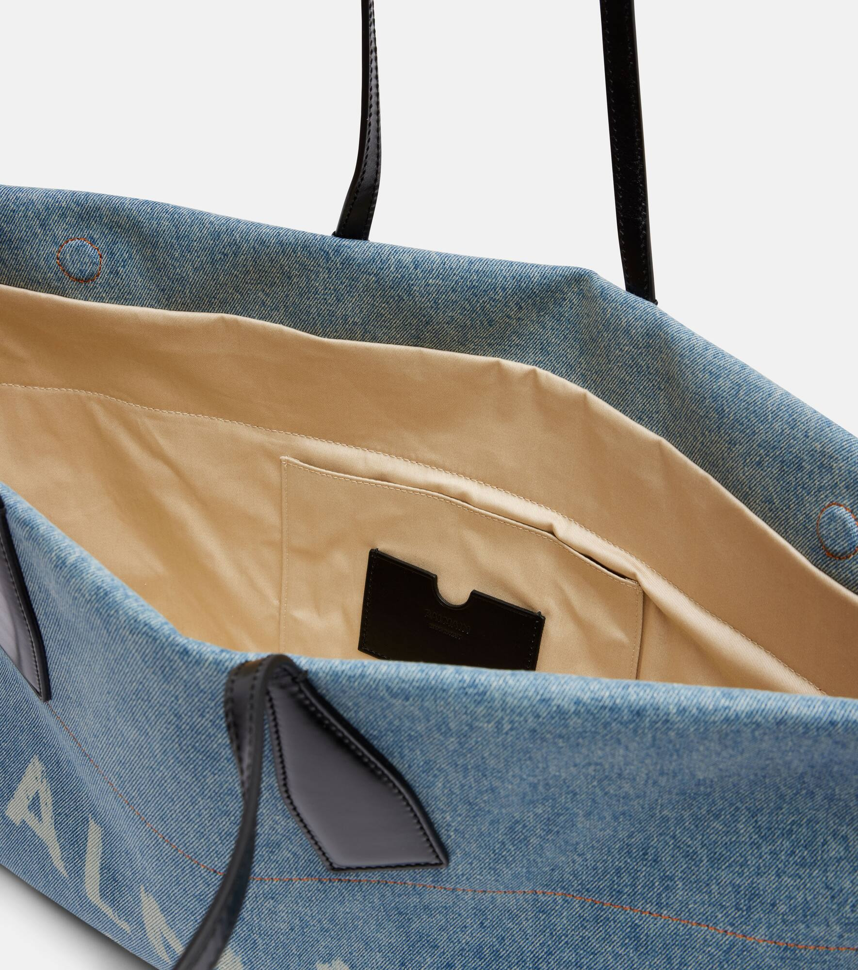 Track leather-trimmed denim tote bag - 3