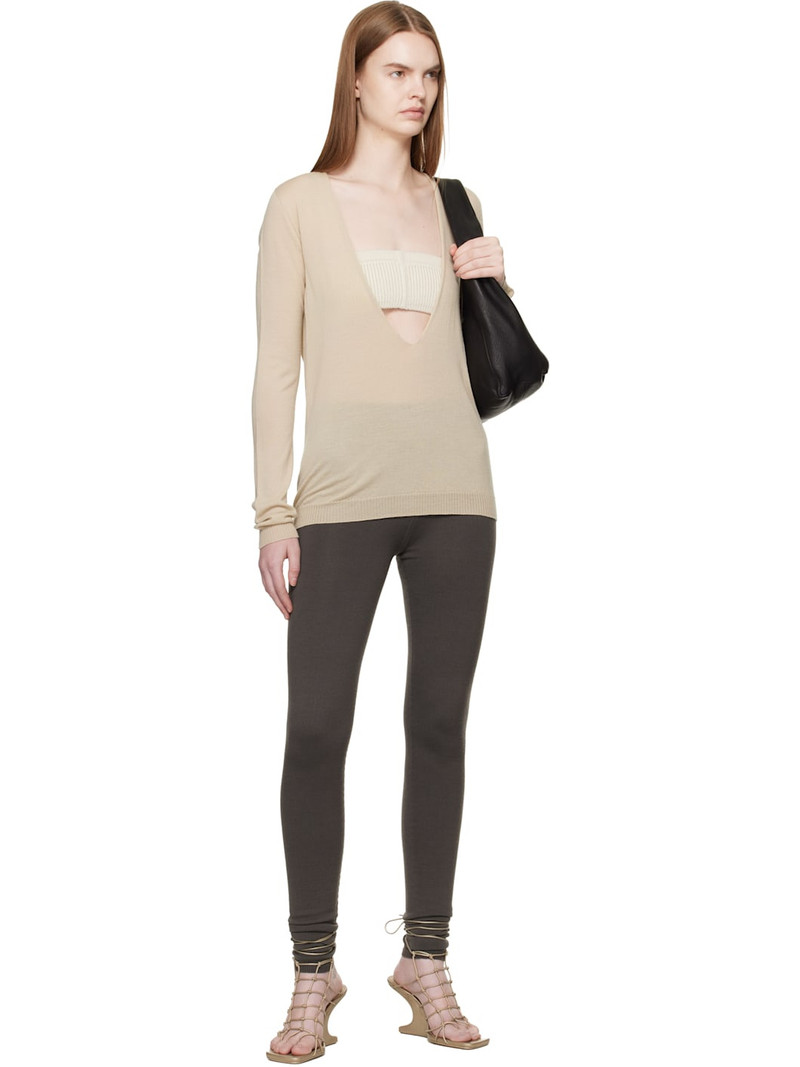 Rick Owens Beige Temple Extreme V Neck Pull Sweater outlook