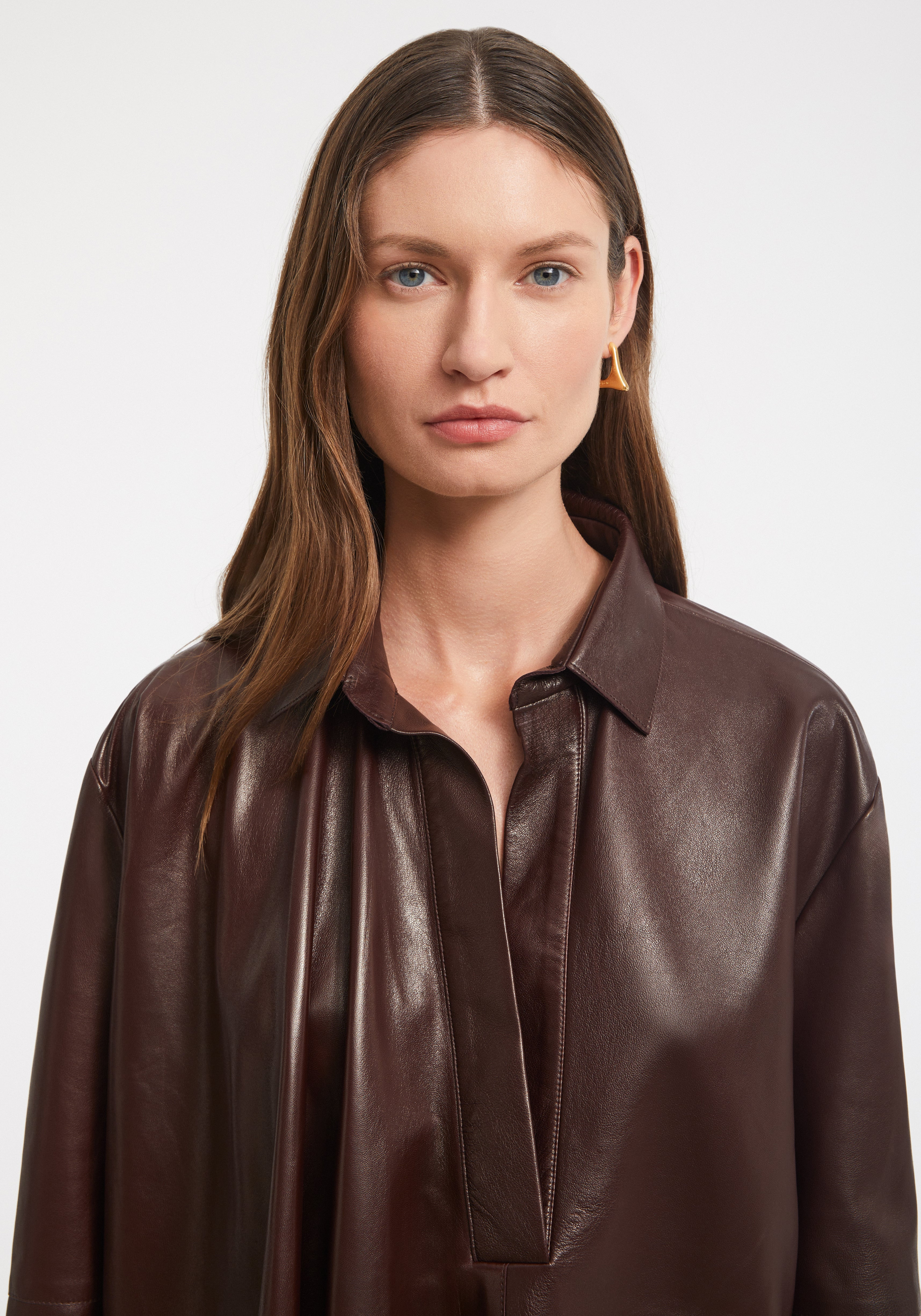 LENNOX
Leather shirt dress with drape detail - 5