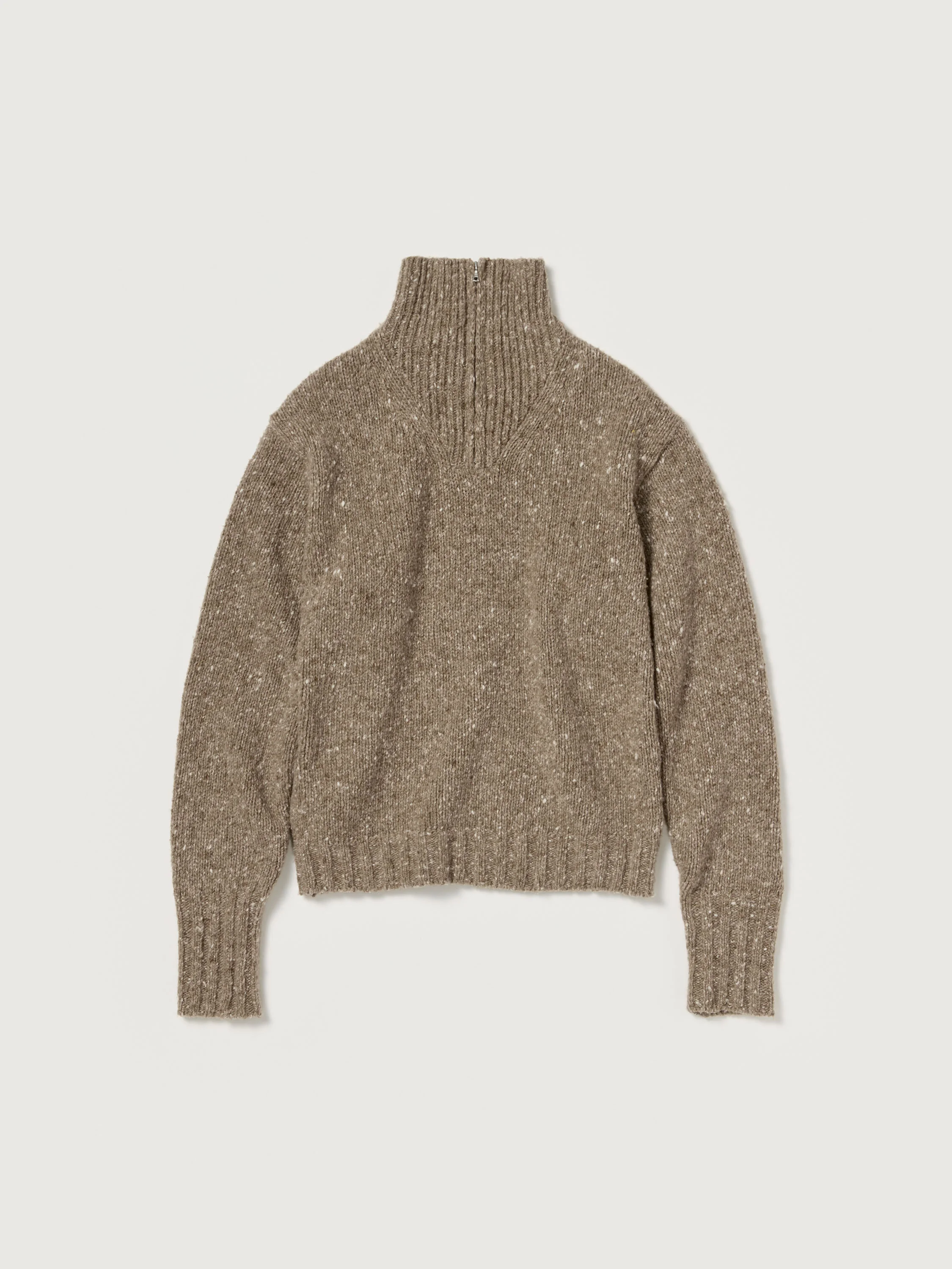 LOW-GAUGE HOMESPUN TWEED KNIT ZIP TURTLE - 1